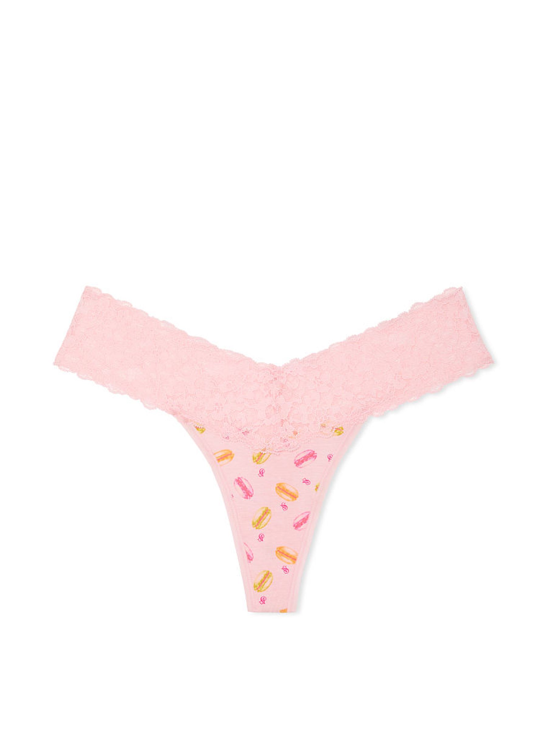 Pretty Blossom Macaron Pink Macaron Print Lace Waist Thong Knickers - Image 3 of 3