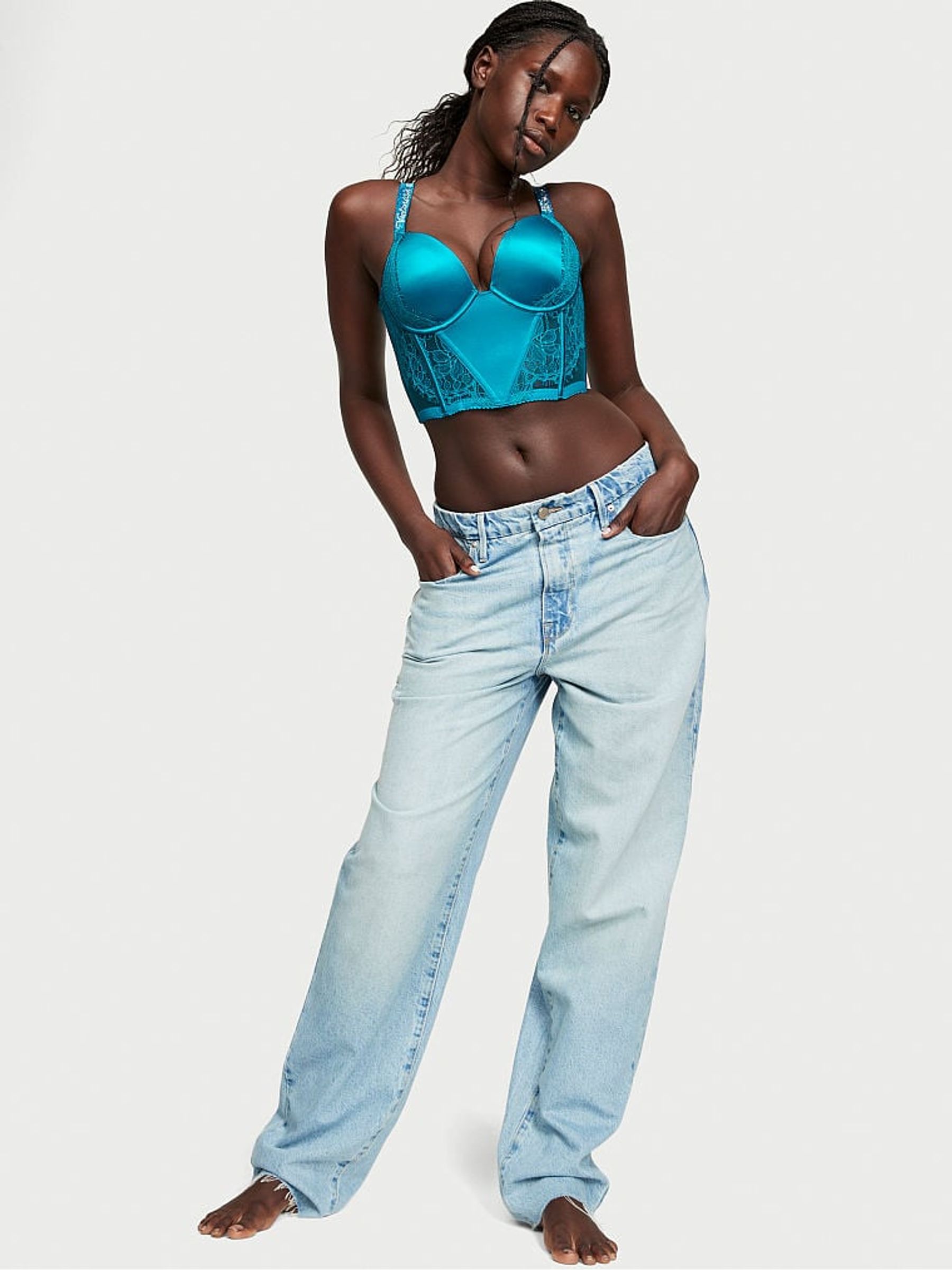 Evening Tide Blue Shine Strap Lace Push Up Bra Top - Image 3 of 5