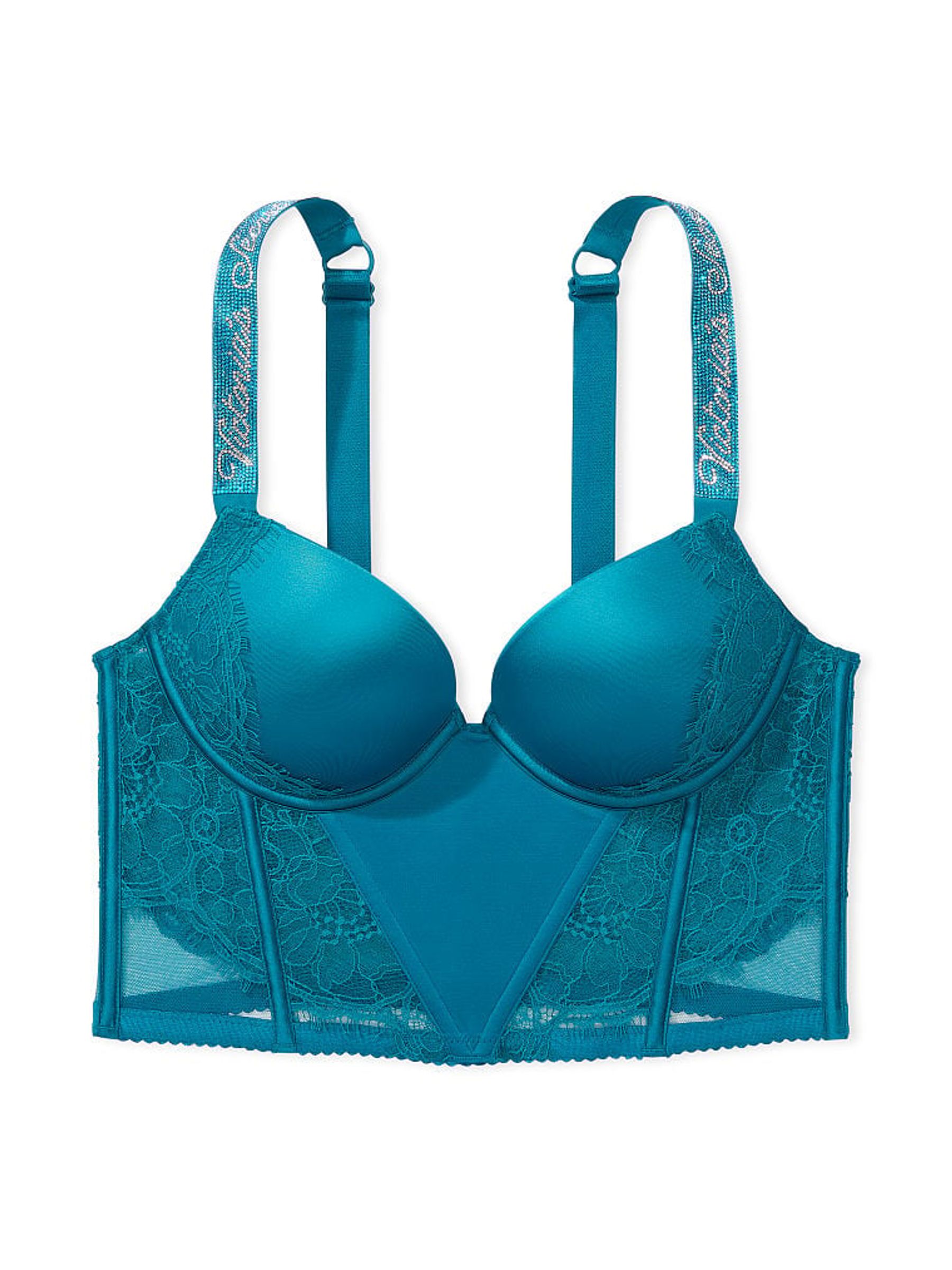 Evening Tide Blue Shine Strap Lace Push Up Bra Top - Image 4 of 5