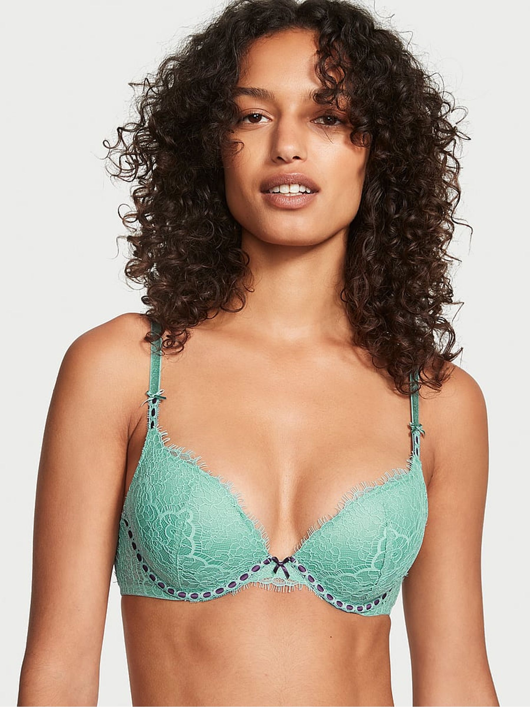 Parasail Green Lace Ribbon Slot Push Up Bra - Image 1 of 4
