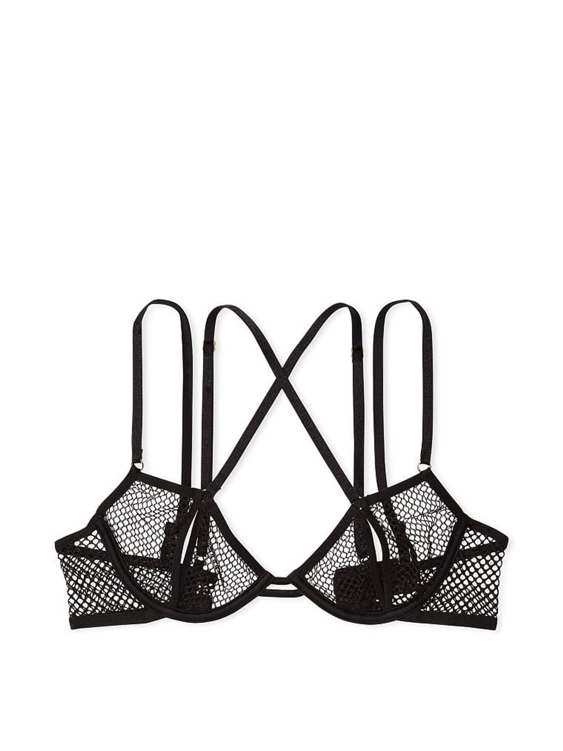 Black Fishnet Mesh Cut Out Demi Bra - Image 3 of 4