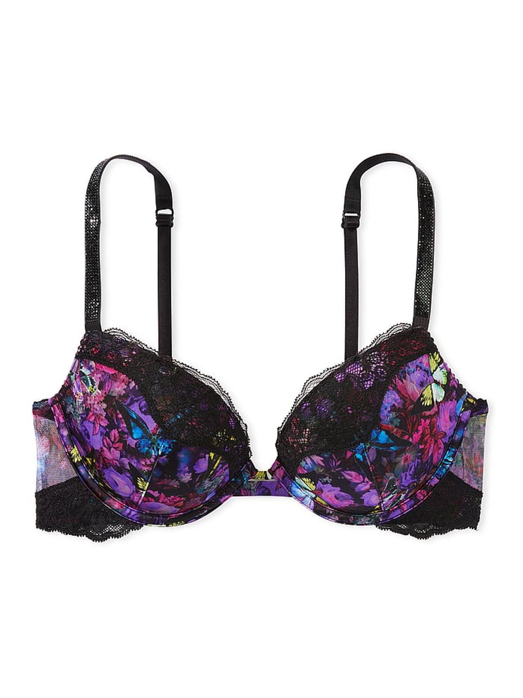 Moody Floral Black Lace Shine Strap Push Up Bra - Image 3 of 3 Moody Floral Black Lace Shine Strap Push Up Bra - Image 3 of 3
