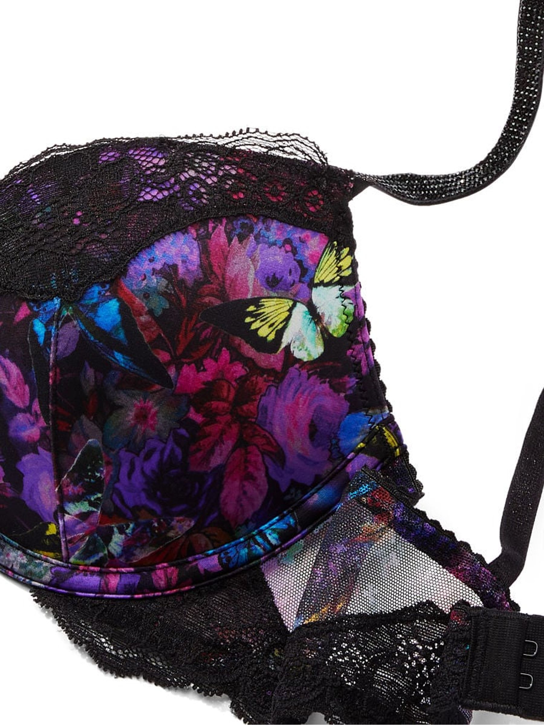 Moody Floral Black Lace Shine Strap Push Up Bra - Image 4 of 4