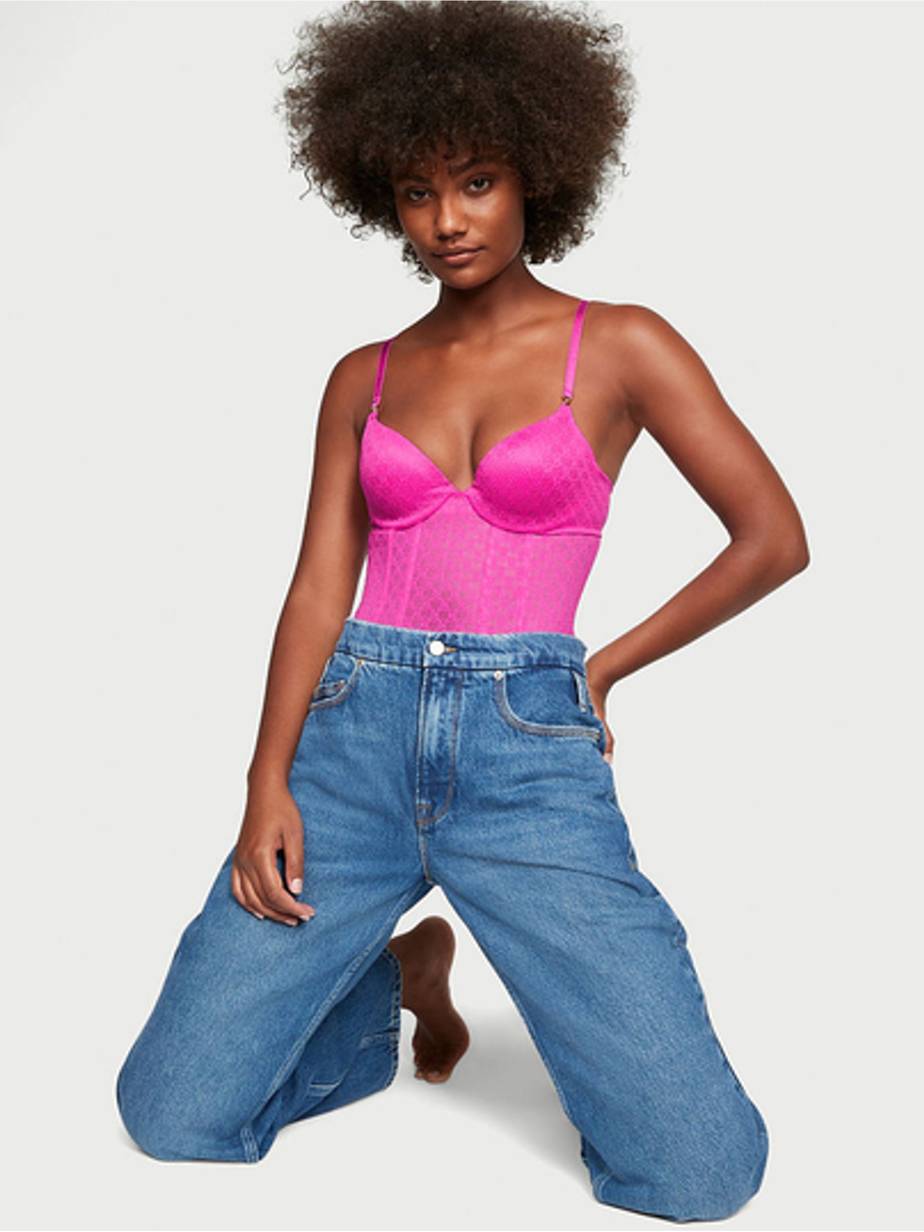 下着・アンダーウェア MESH COMBINED VELOUR BODYSUIT Fuchsia Frenzy Pink Lace Icon Bodysuit | Victoria's Secret UK