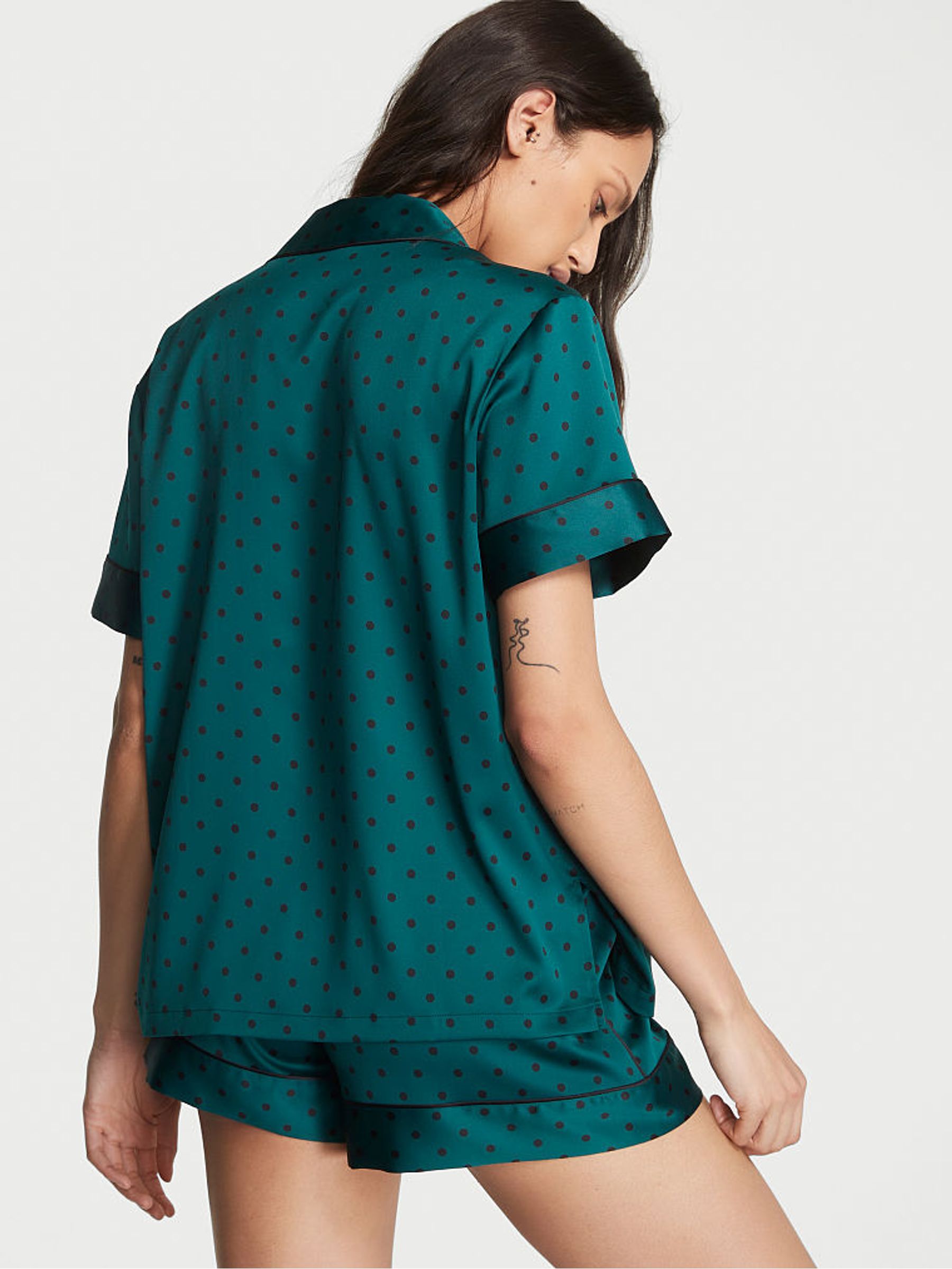Black Ivy Green Dot Satin Short Pyjamas - Image 2 of 3 Black Ivy Green Dot Satin Short Pyjamas - Image 2 of 3