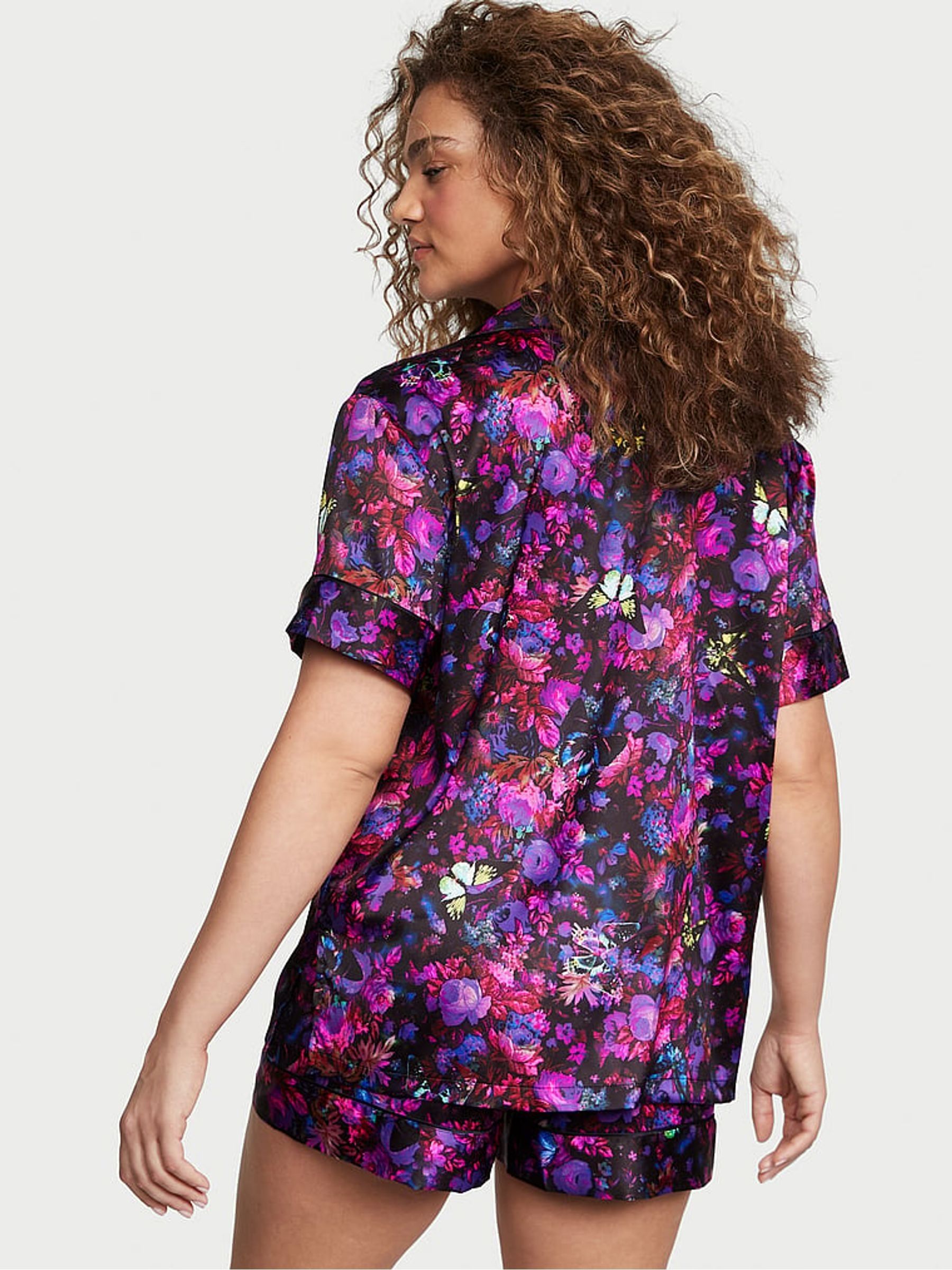 Black Moody Floral Satin Short Pyjamas - Image 2 of 3 Black Moody Floral Satin Short Pyjamas - Image 2 of 3