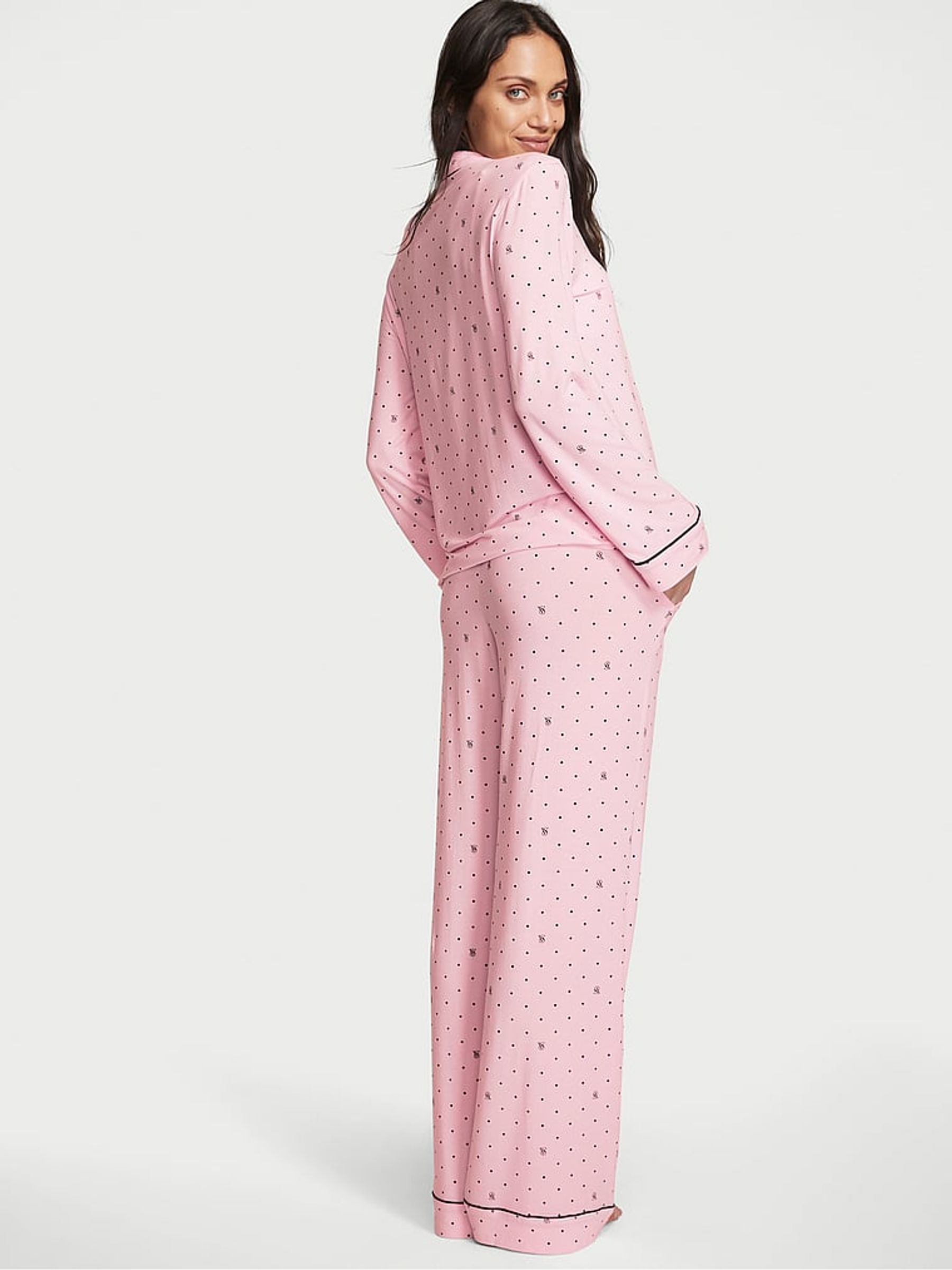 Pretty Blossom Pink Logo Pin Dot Modal Long Pyjamas - Image 2 of 3