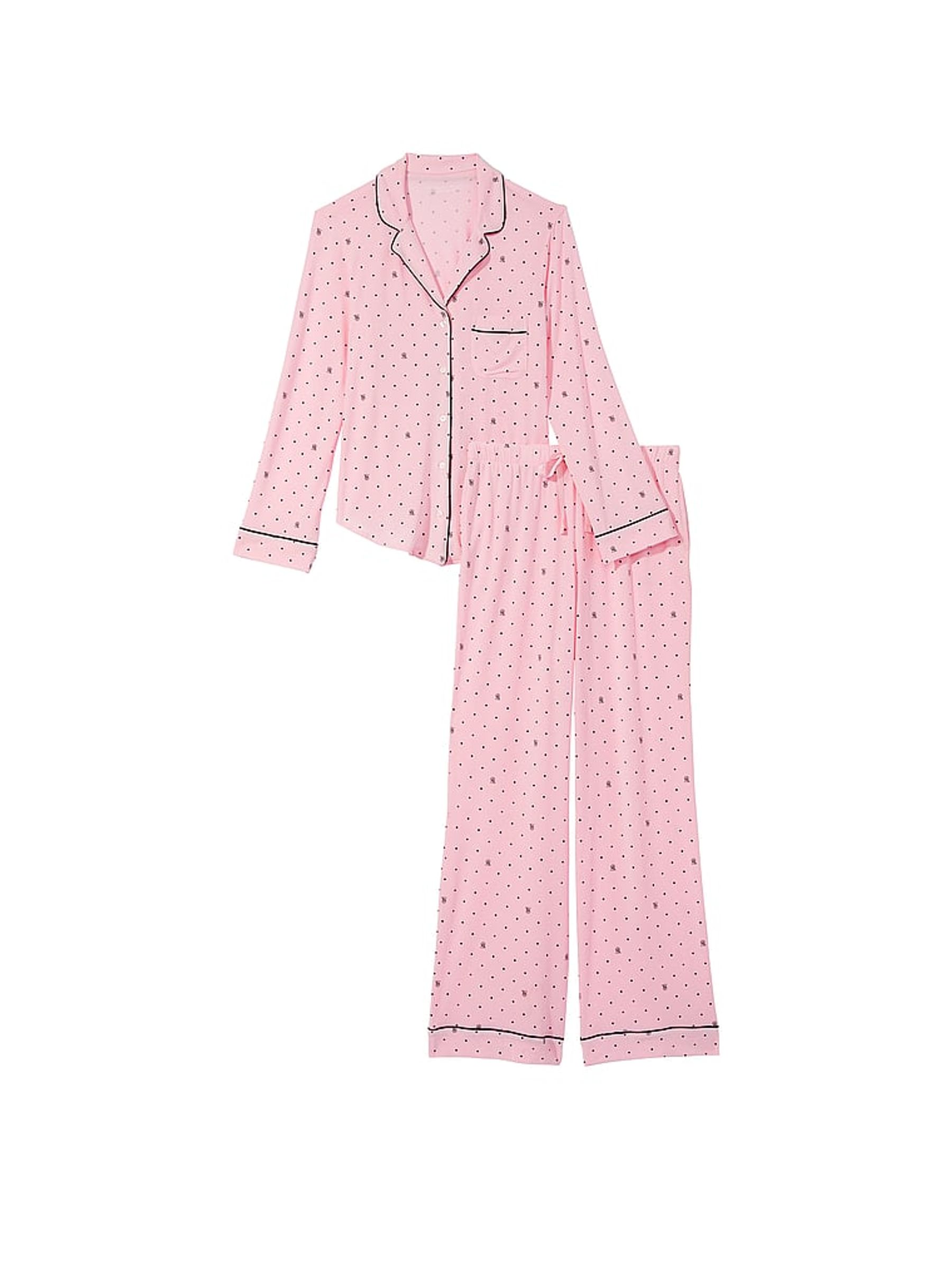 Pretty Blossom Pink Logo Pin Dot Modal Long Pyjamas - Image 3 of 3