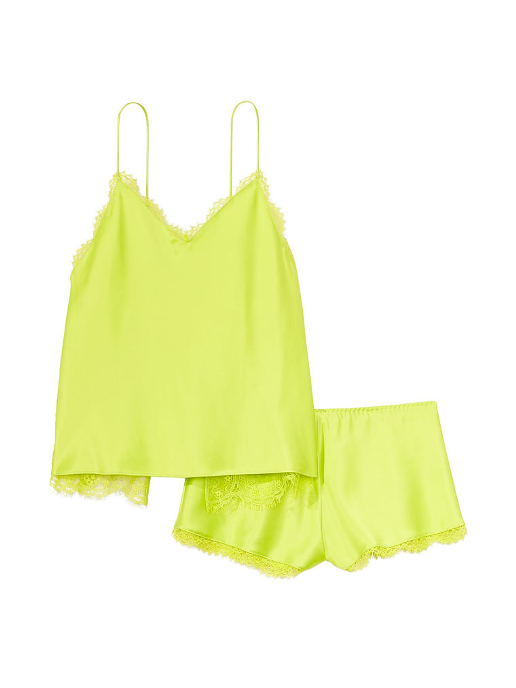 Lime Citron Yellow Satin and Lace Cami Set - Image 3 of 3
