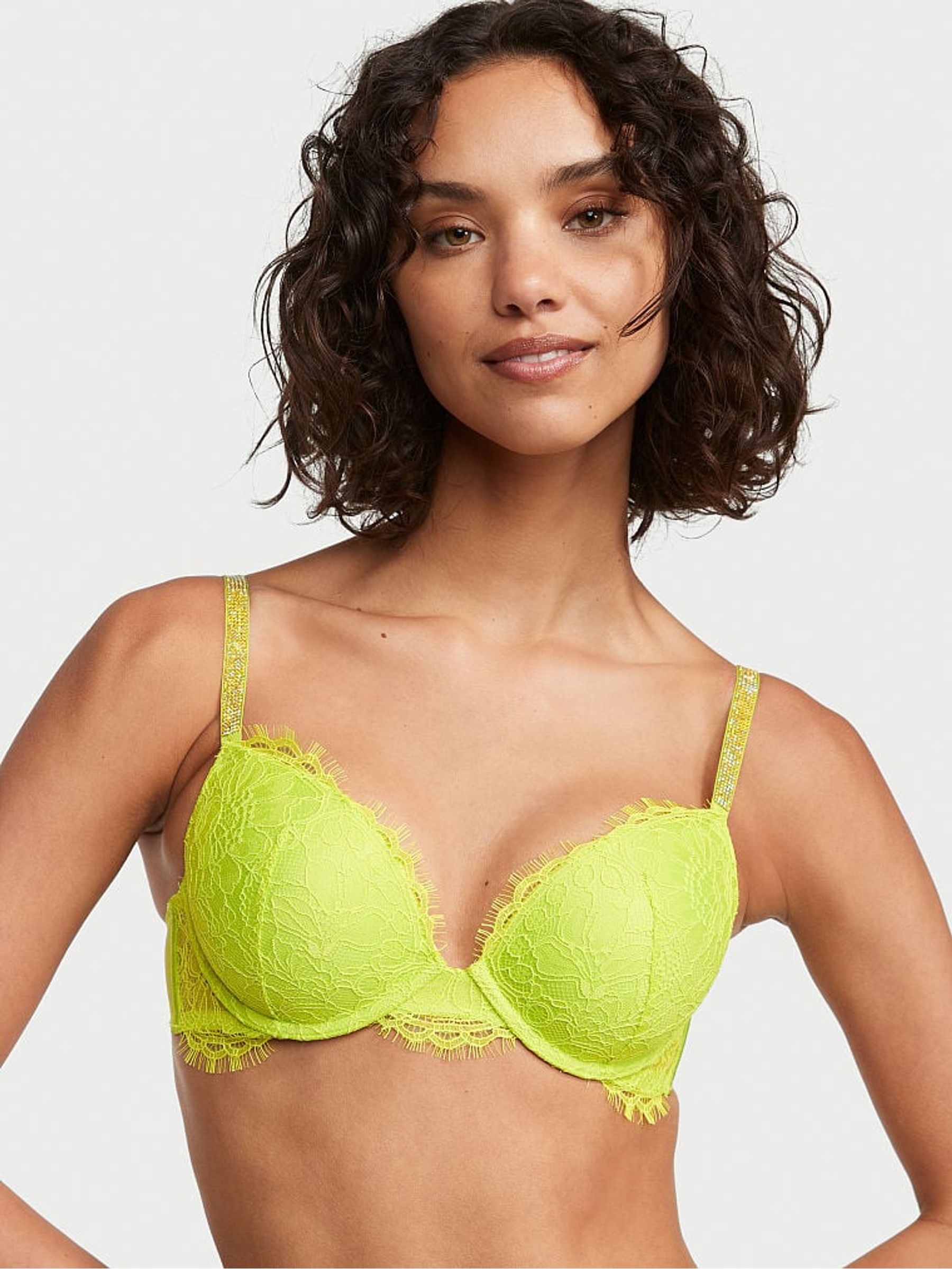 Limelight Green Lace Shine Strap Push Up Bra - Image 1 of 4