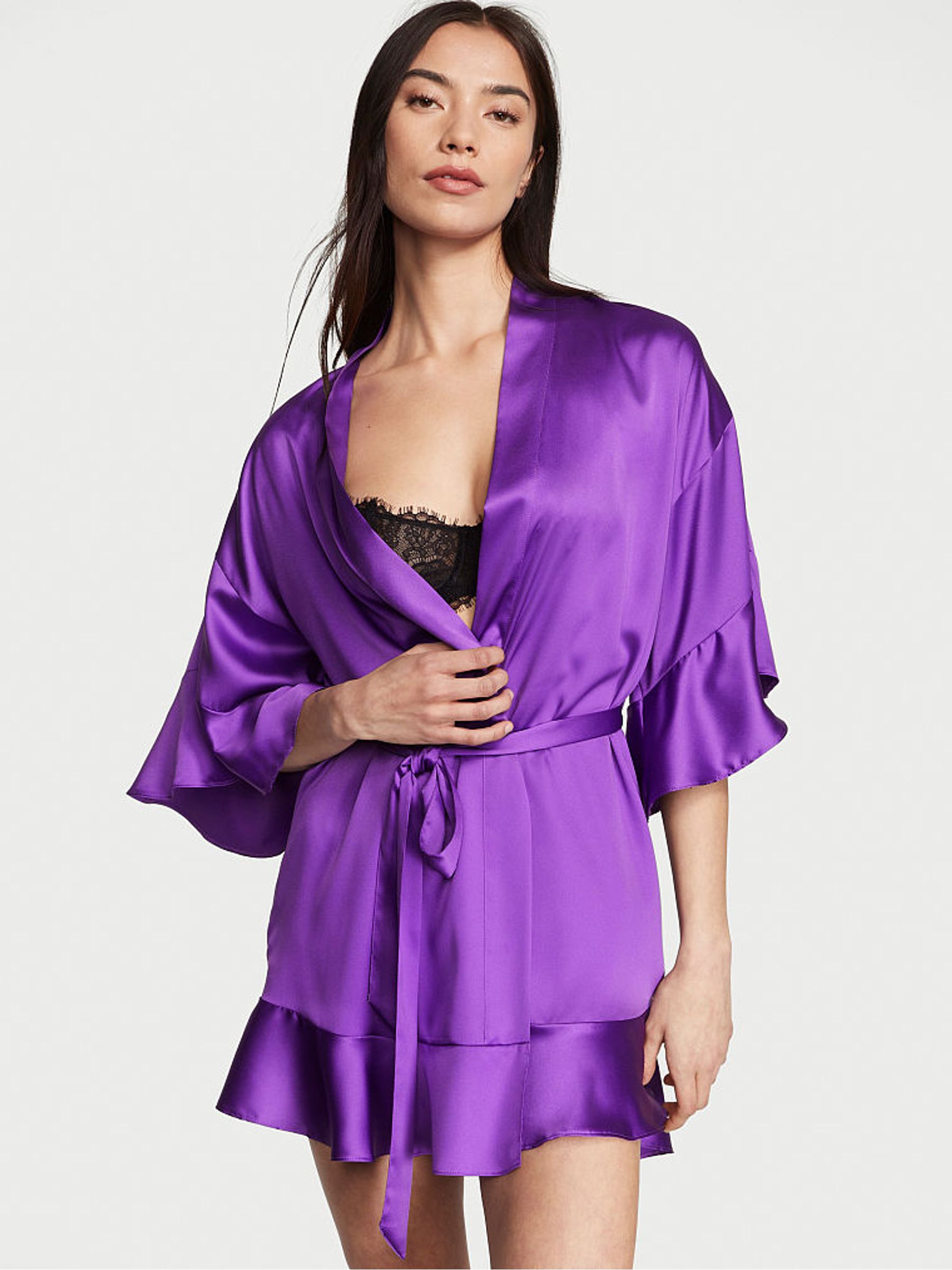 Violetta Purple Satin Flounce Satin Robe - Image 1 of 3