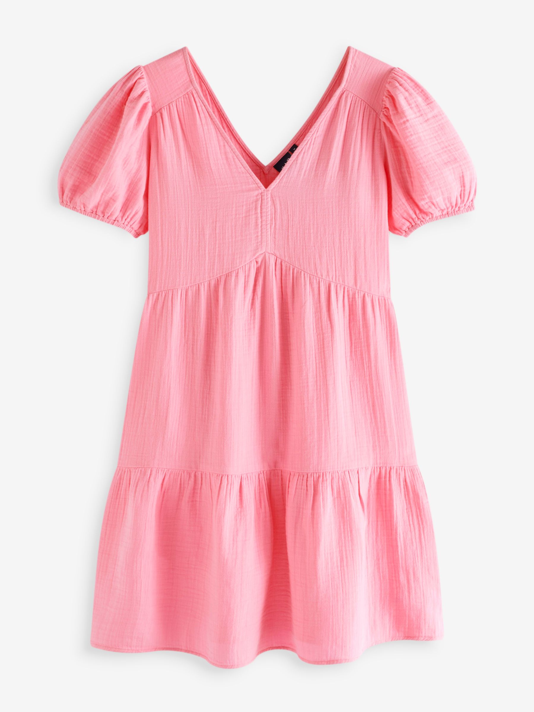 Pink Crinkle Gauze Puff Sleeve Tiered Mini Dress - Image 4 of 4