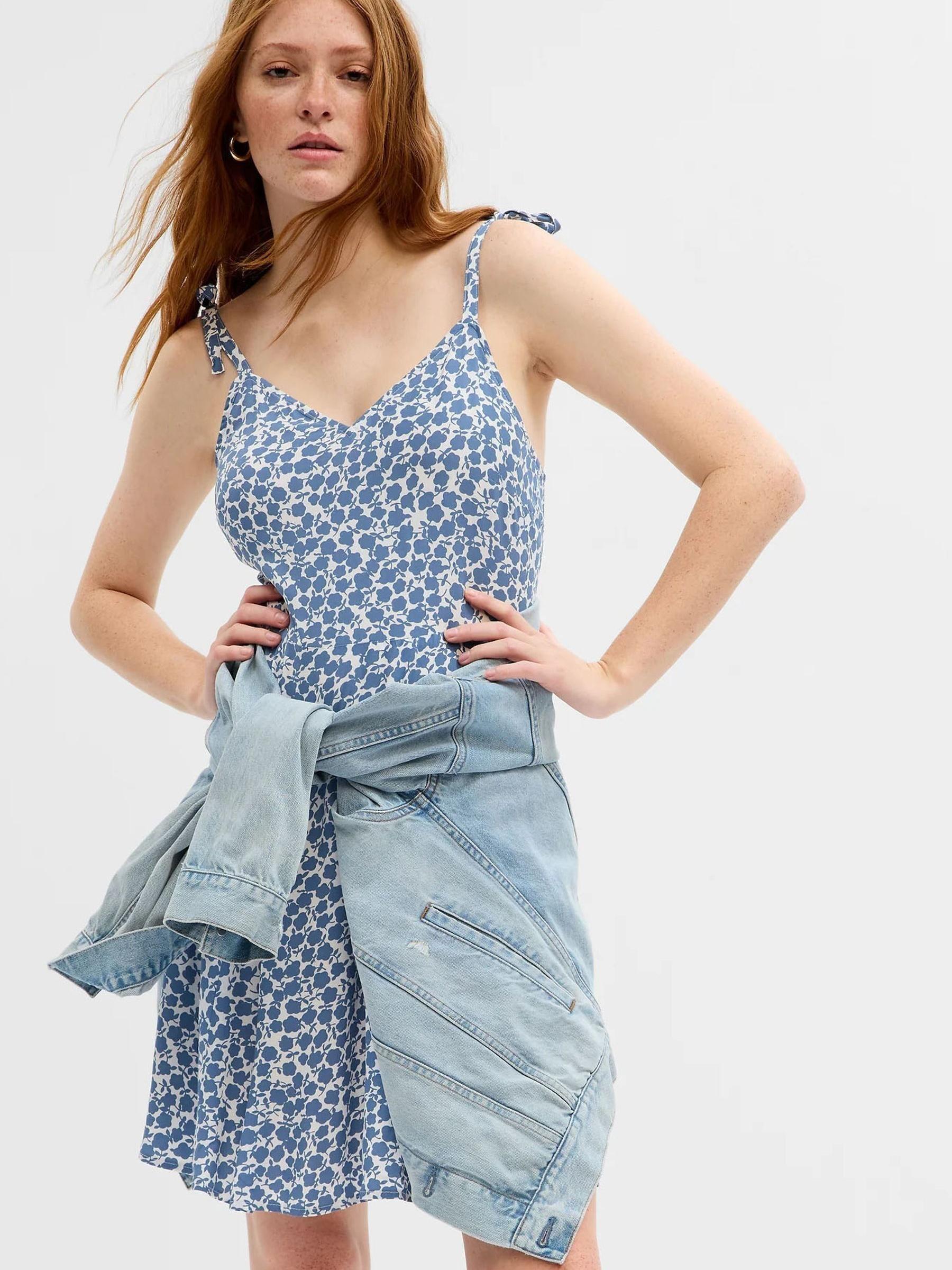 Blue V-Neck Cami Mini Dress - Image 1 of 2