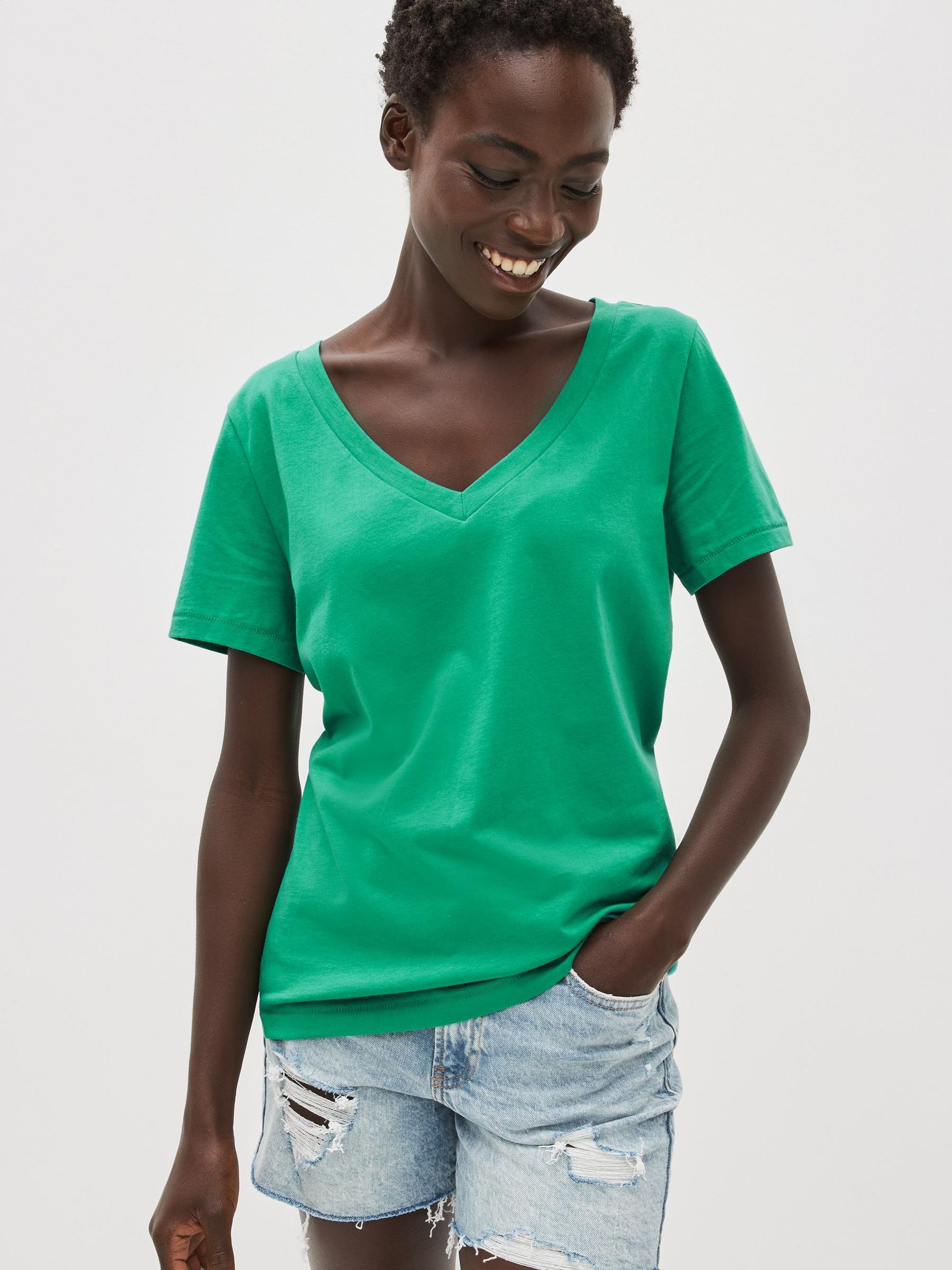 Green Organic Cotton Vintage Short Sleeve V-Neck T-Shirt - Image 1 of 4