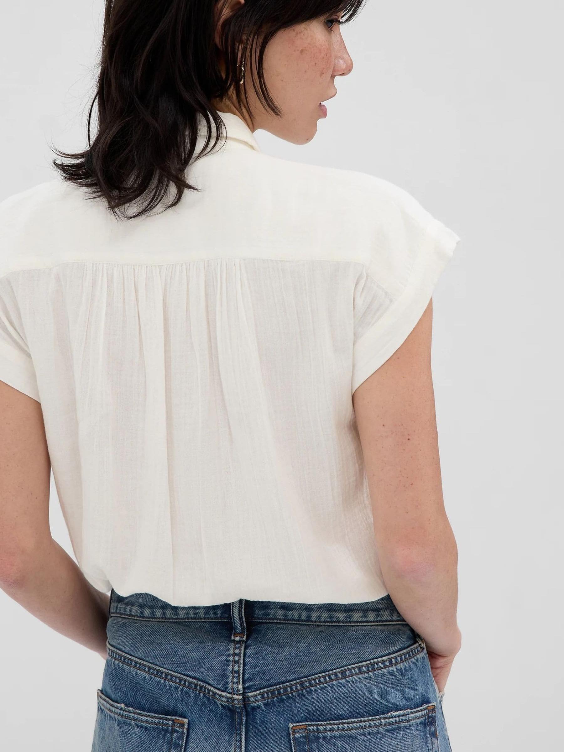 White Crinkle Short Sleeve Gauze Shirt - Image 2 of 6