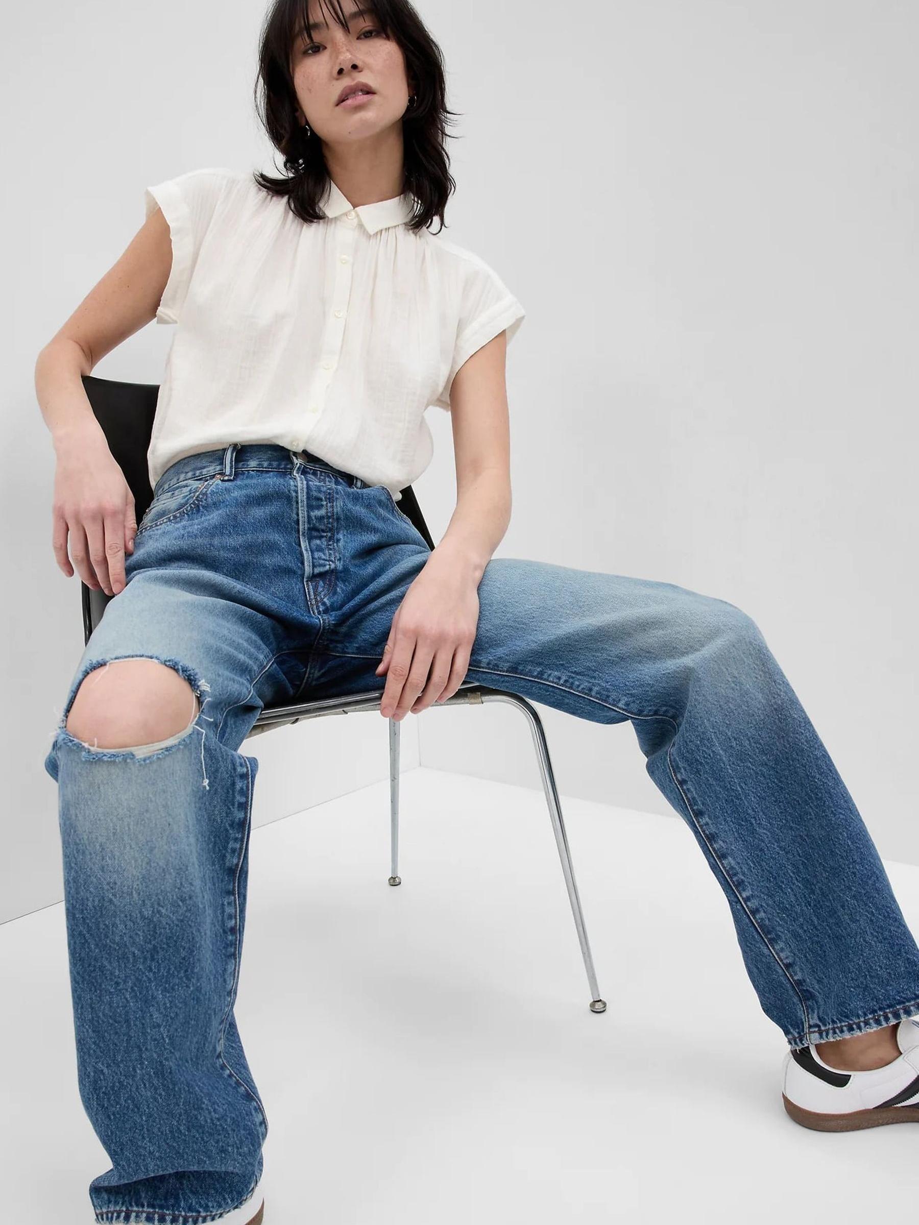 White Crinkle Short Sleeve Gauze Shirt - Image 3 of 6