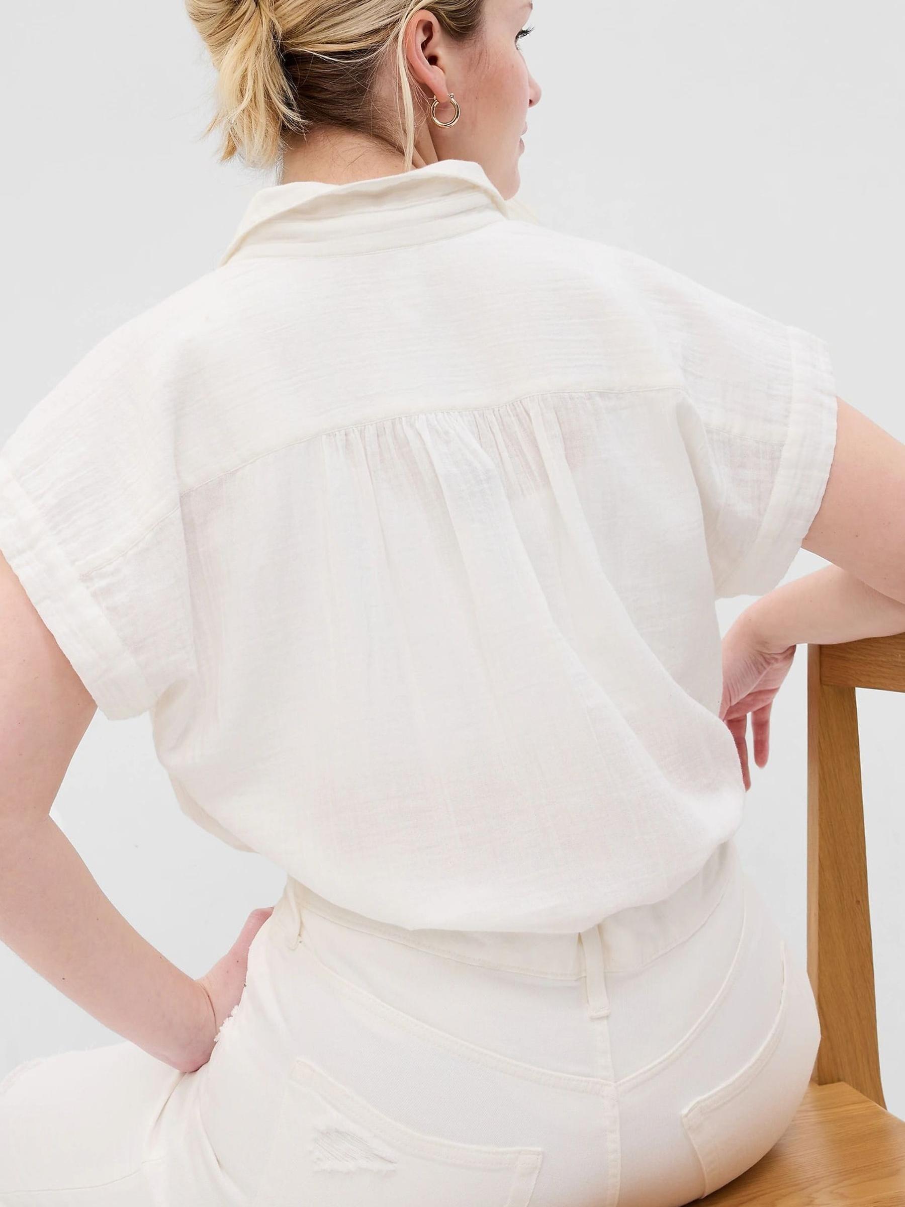 White Crinkle Short Sleeve Gauze Shirt - Image 5 of 6