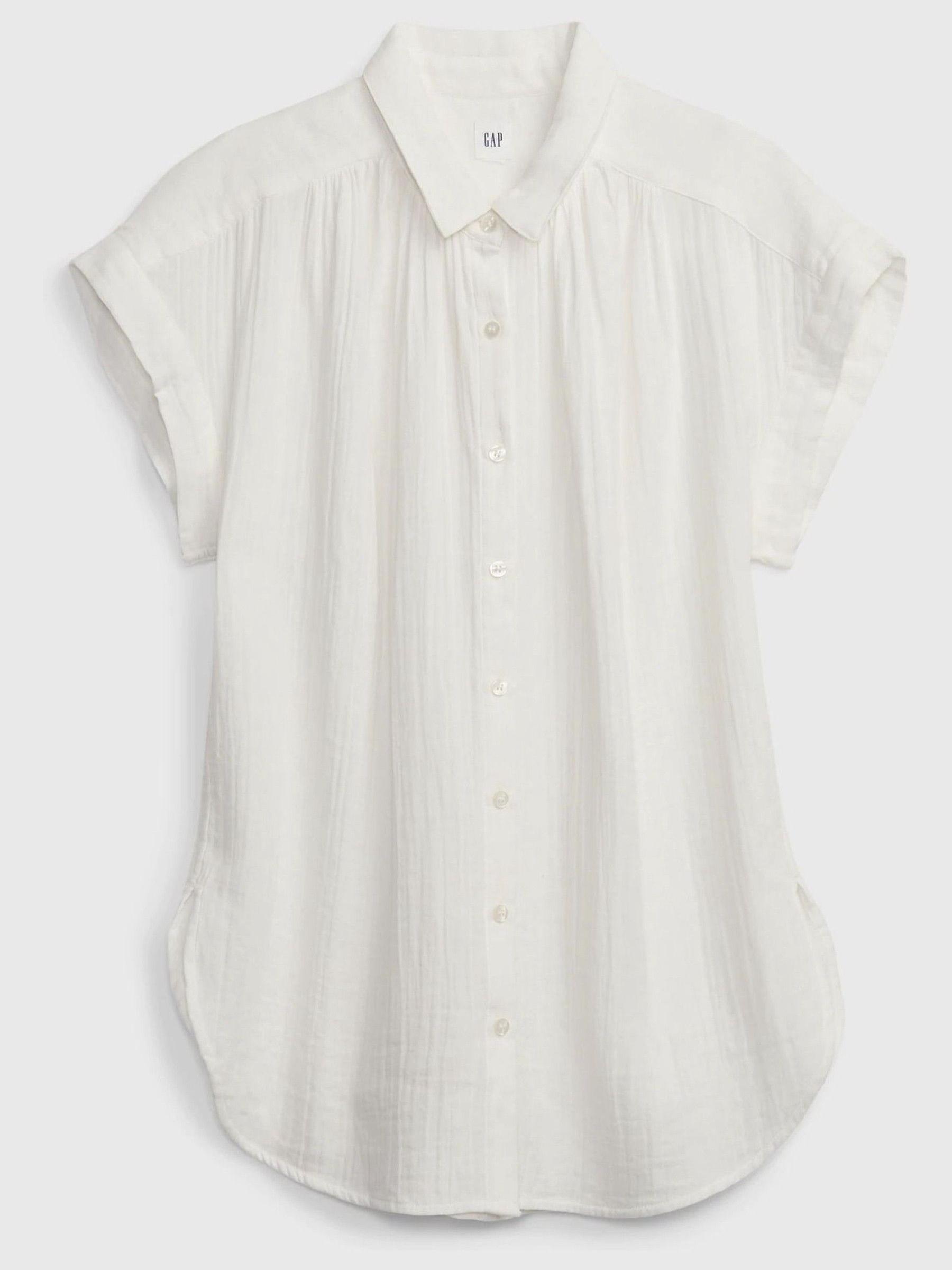 White Crinkle Short Sleeve Gauze Shirt - Image 6 of 6