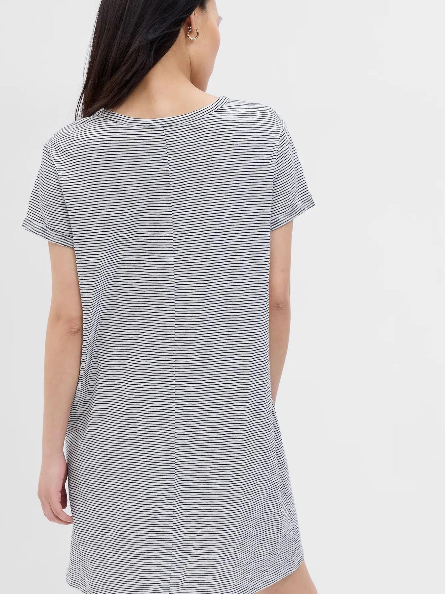 Black/White Stripe Pocket Short Sleeve T-Shirt Dress - Image 2 of 5