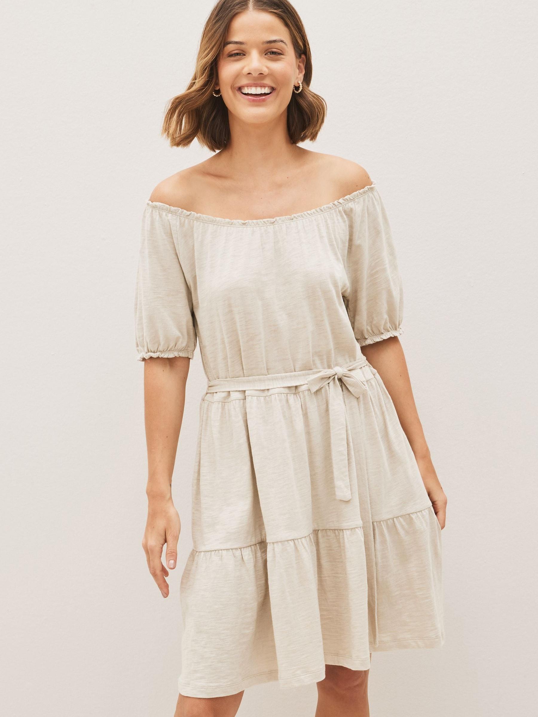 Beige ForeverSoft Tiered Short Sleeve Mini Dress - Image 1 of 1