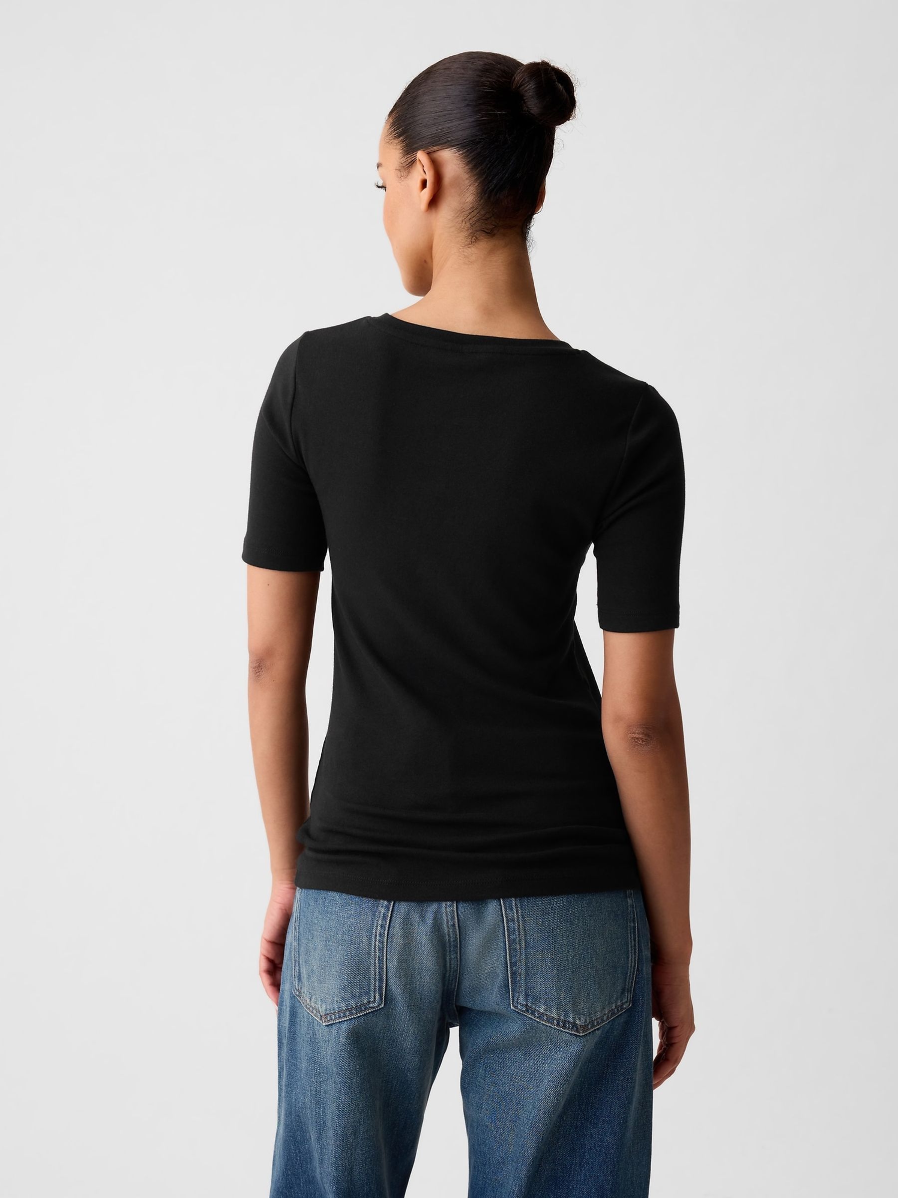 Black Short Sleeve Modern Cotton-Modal Crew Neck T-Shirt - Image 2 of 4