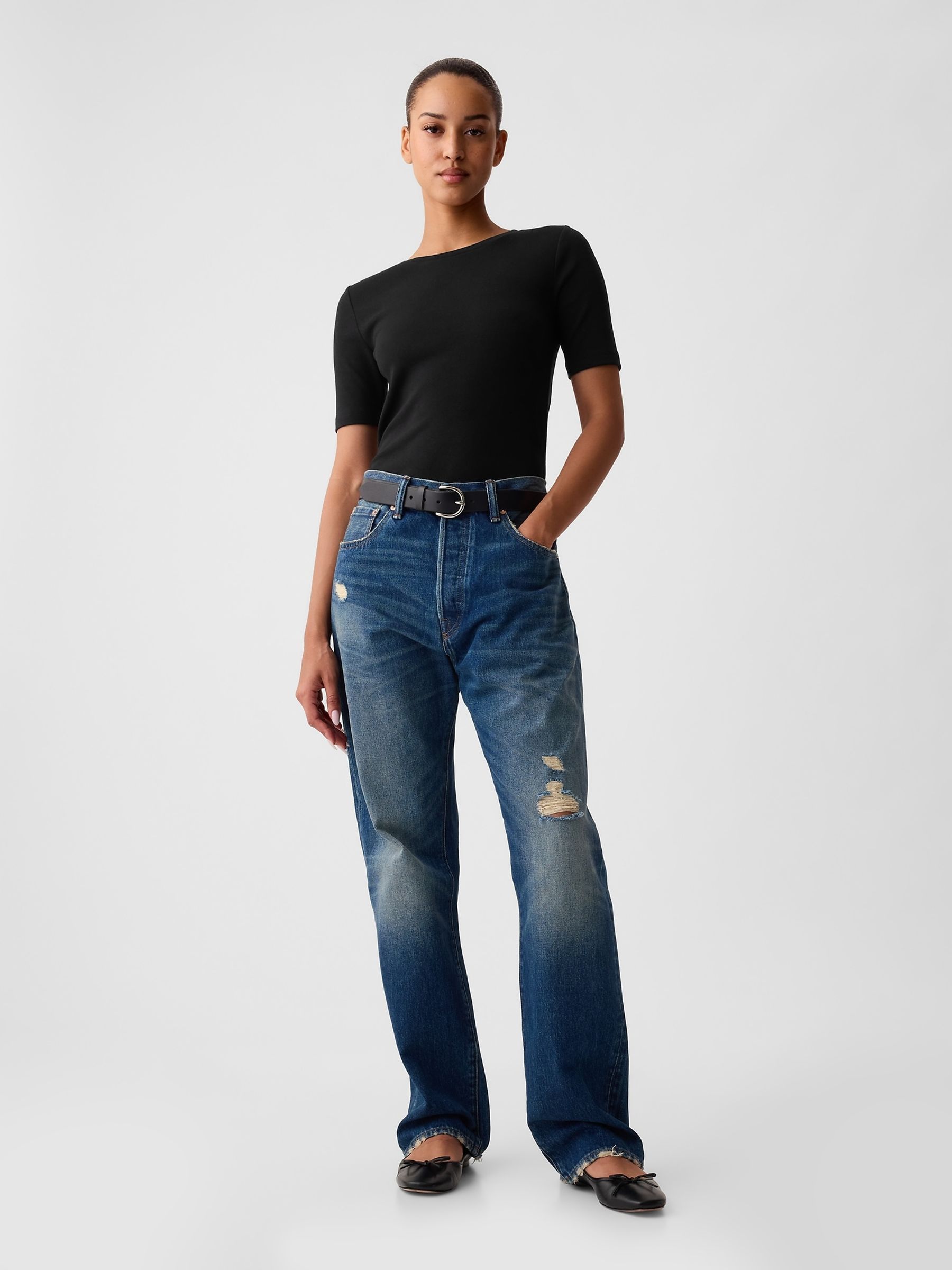 Black Short Sleeve Modern Cotton-Modal Crew Neck T-Shirt - Image 3 of 4