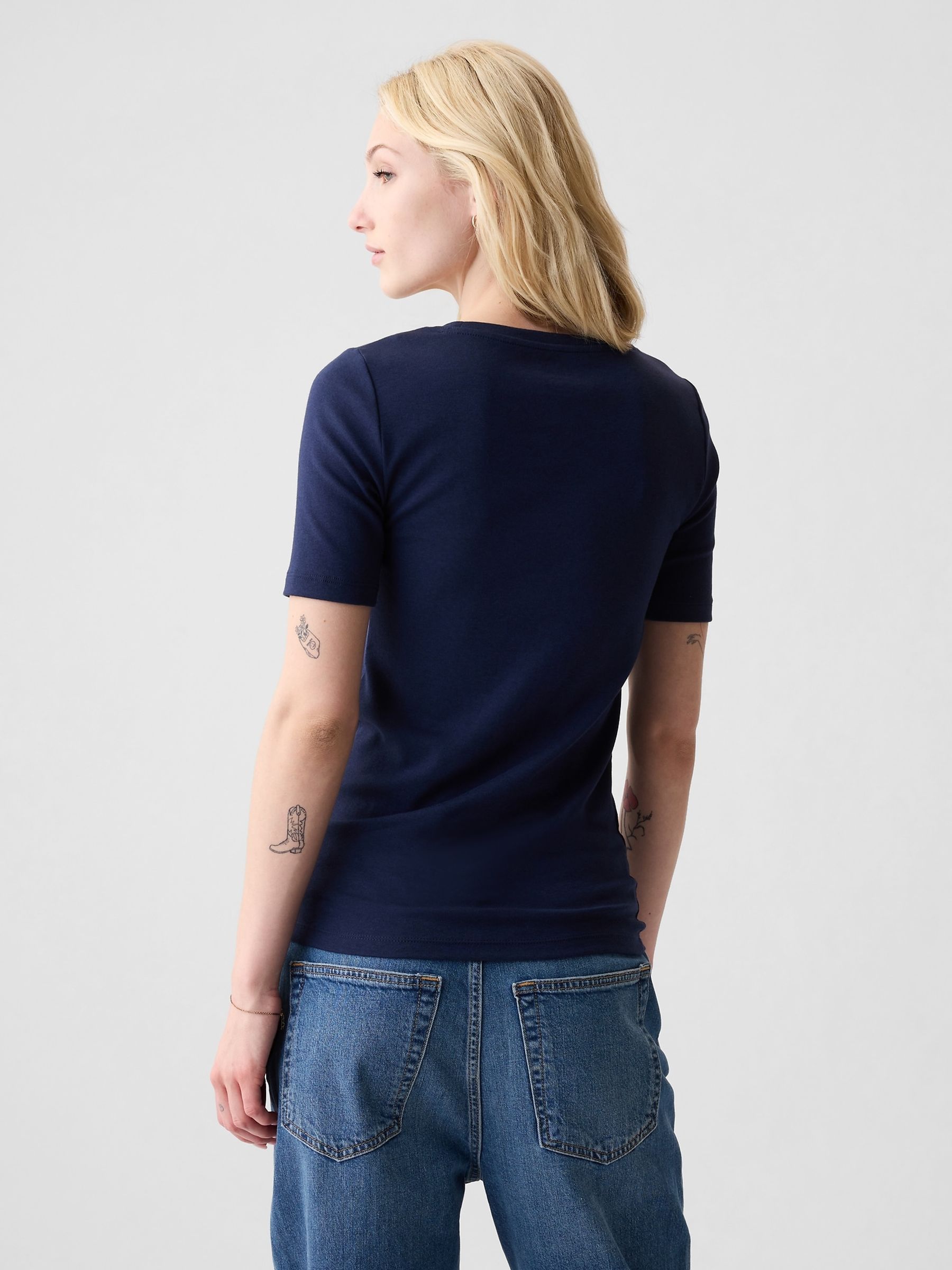 Blue Short Sleeve Modern Cotton-Modal Crew Neck T-Shirt - Image 2 of 4