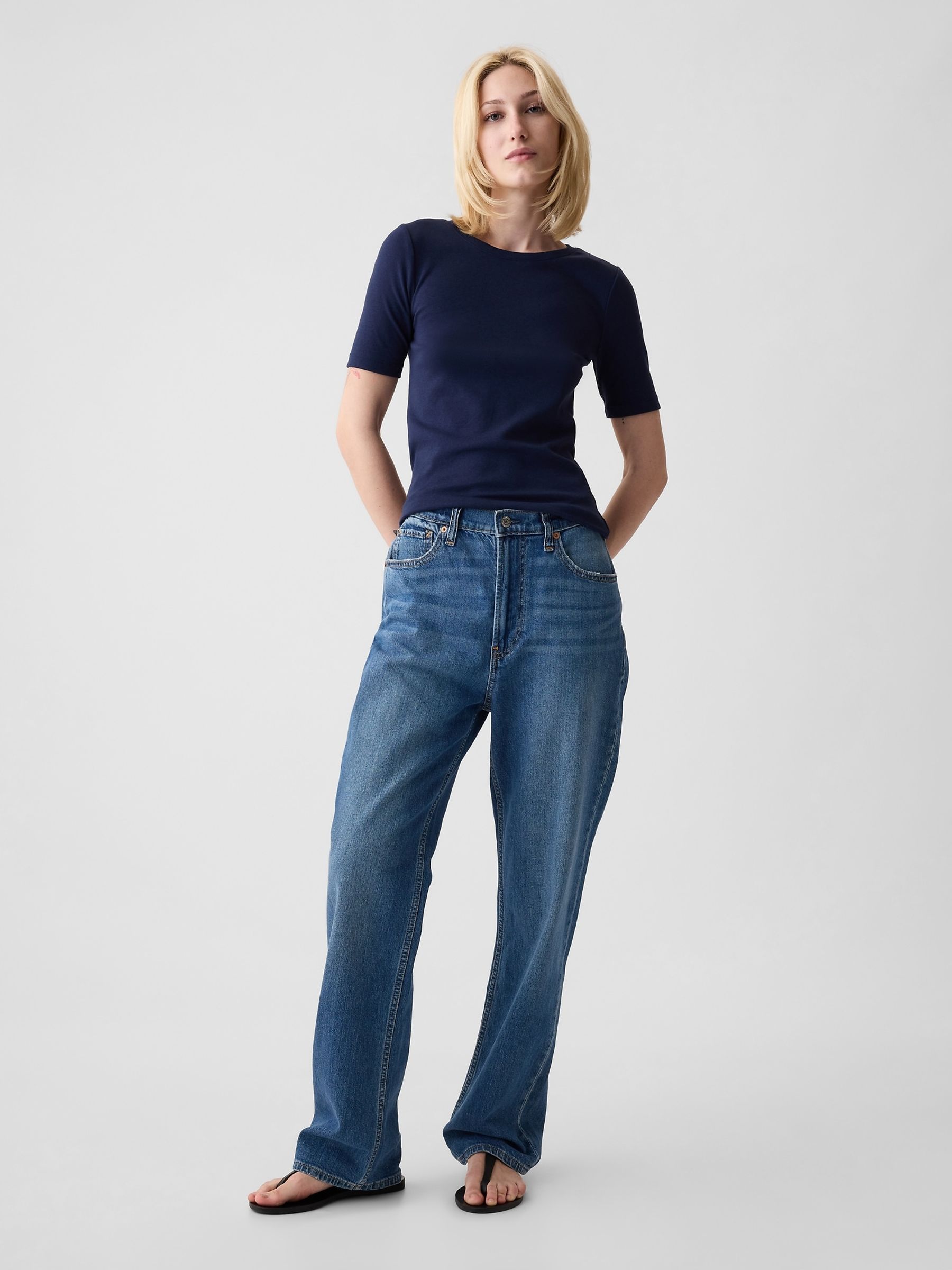 Blue Short Sleeve Modern Cotton-Modal Crew Neck T-Shirt - Image 3 of 4