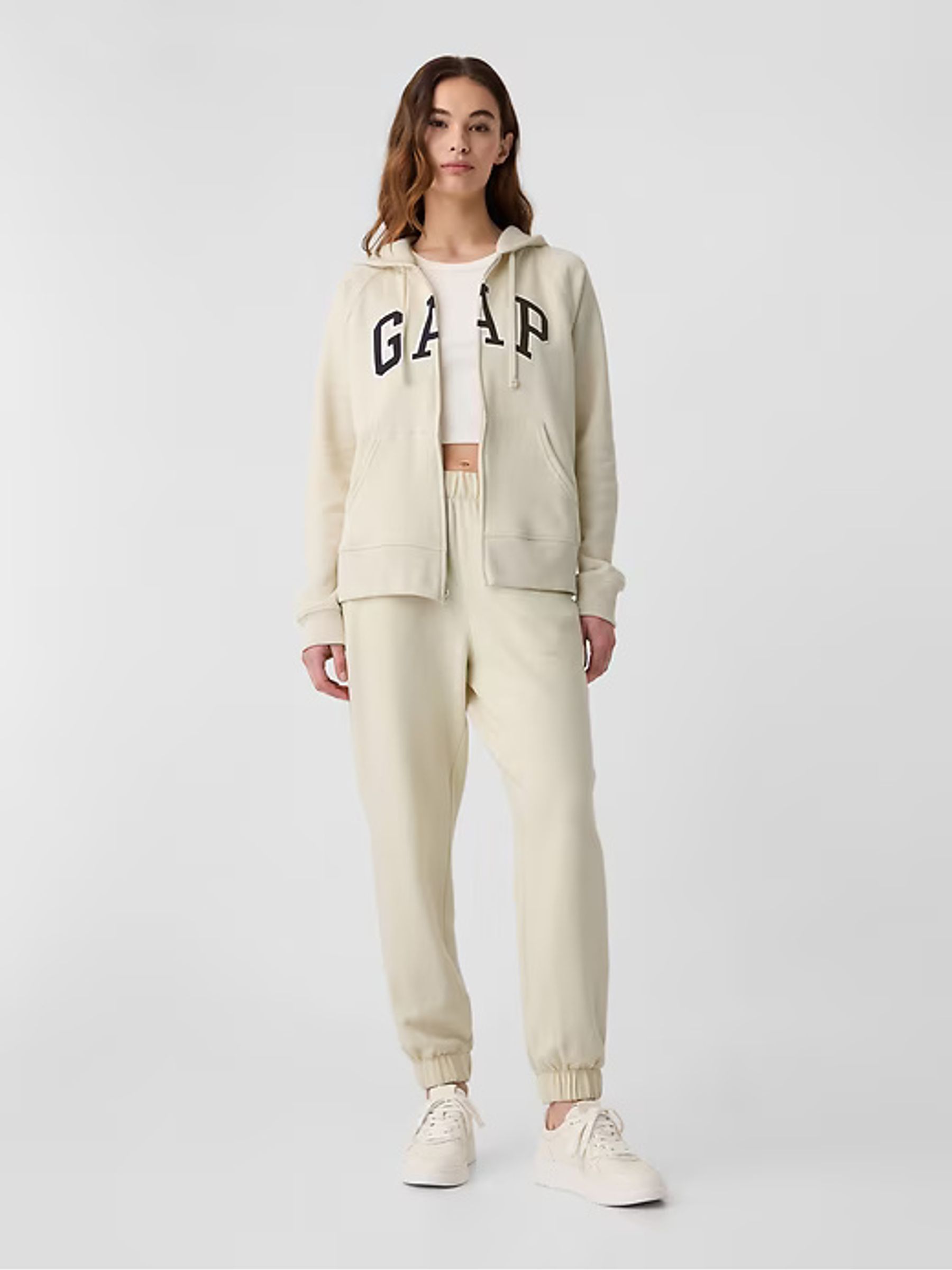 Beige Logo Fleece-Lined Zip Up Hoodie - Image 3 of 6