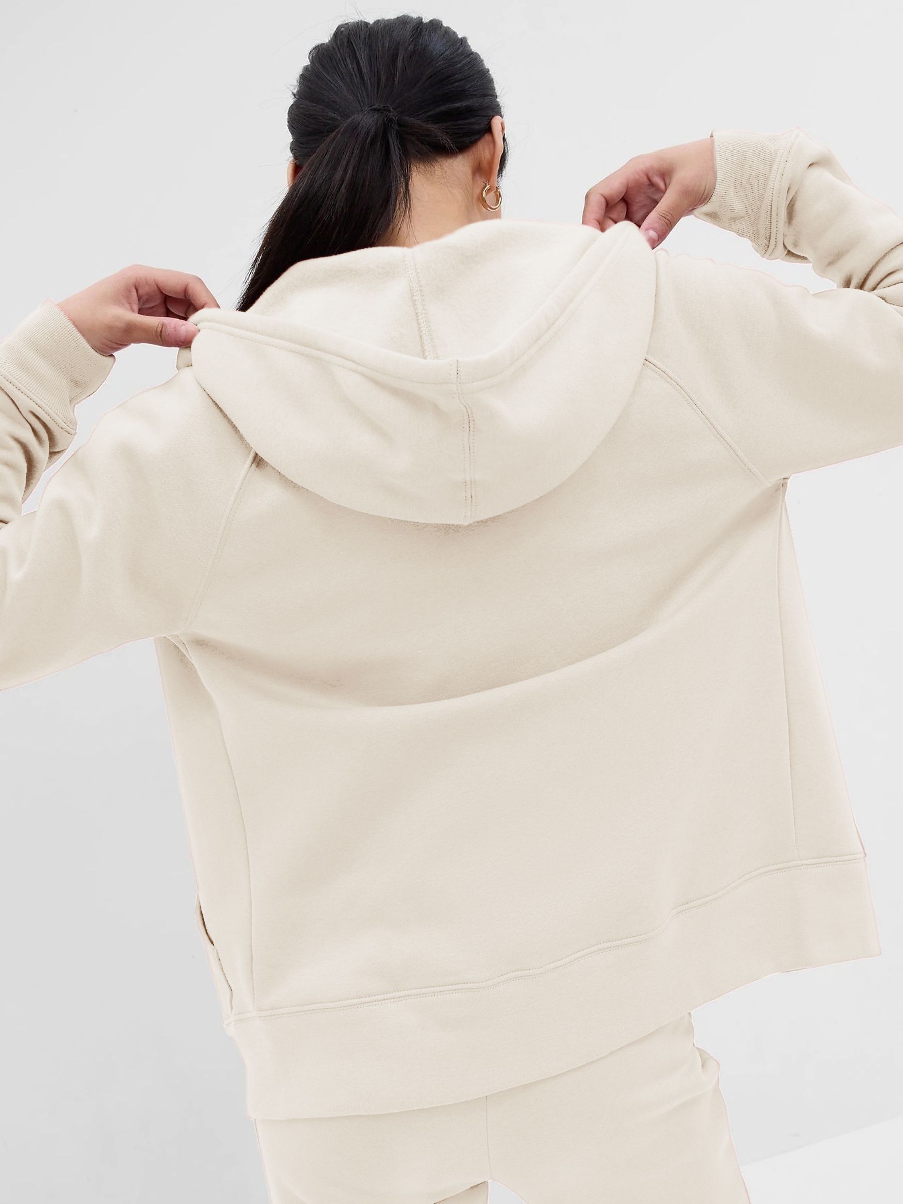 Beige Logo Fleece-Lined Zip Up Hoodie - Image 4 of 6