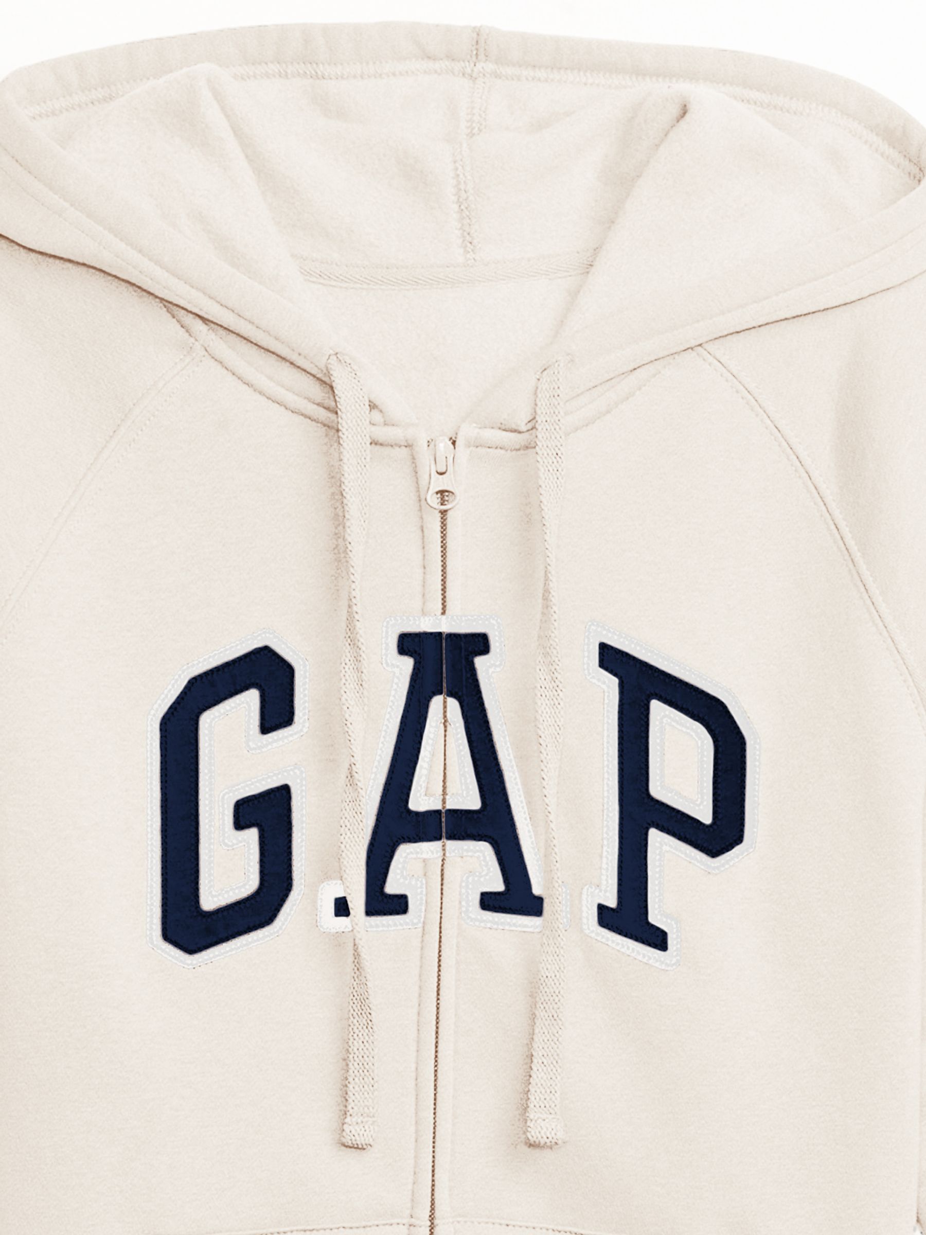 Beige Logo Fleece-Lined Zip Up Hoodie - Image 6 of 6