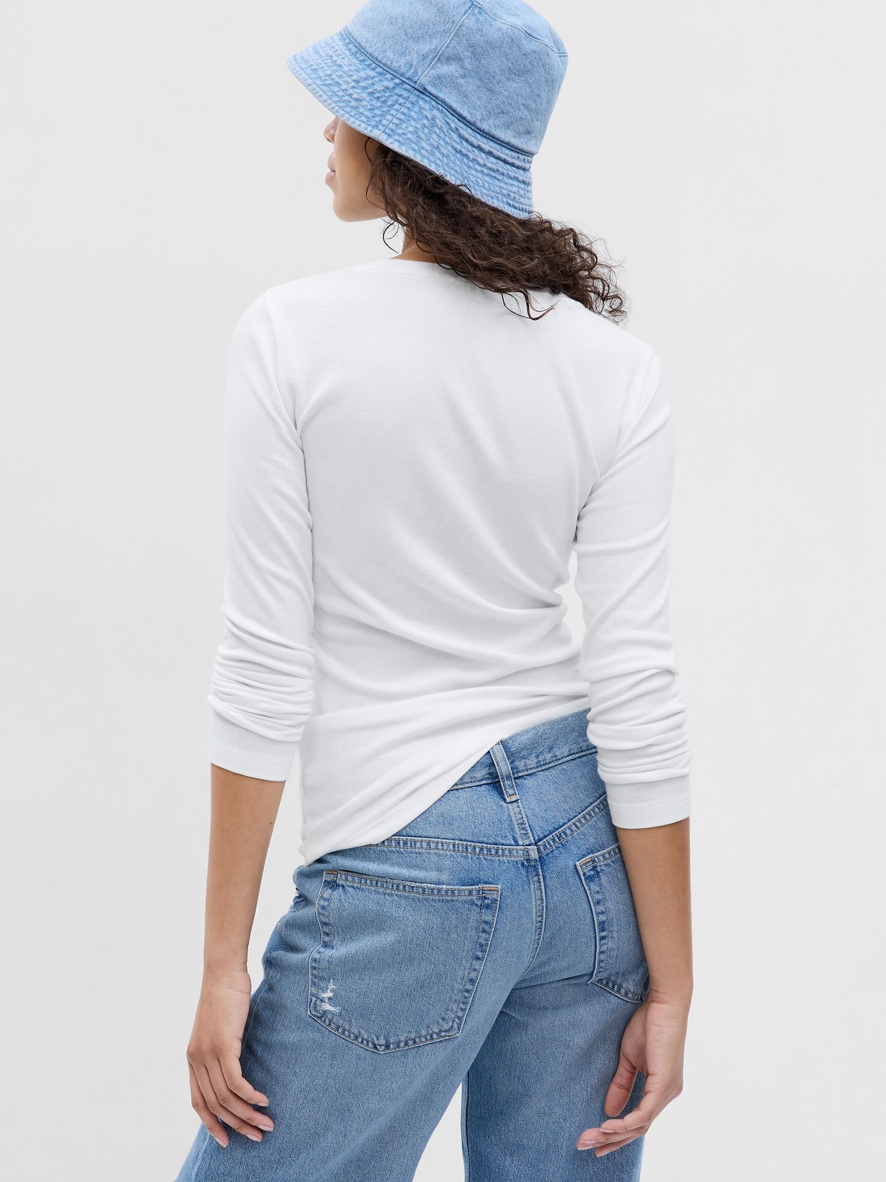 White Long Sleeve Modern Cotton-Modal Crew Neck T-Shirt - Image 2 of 9