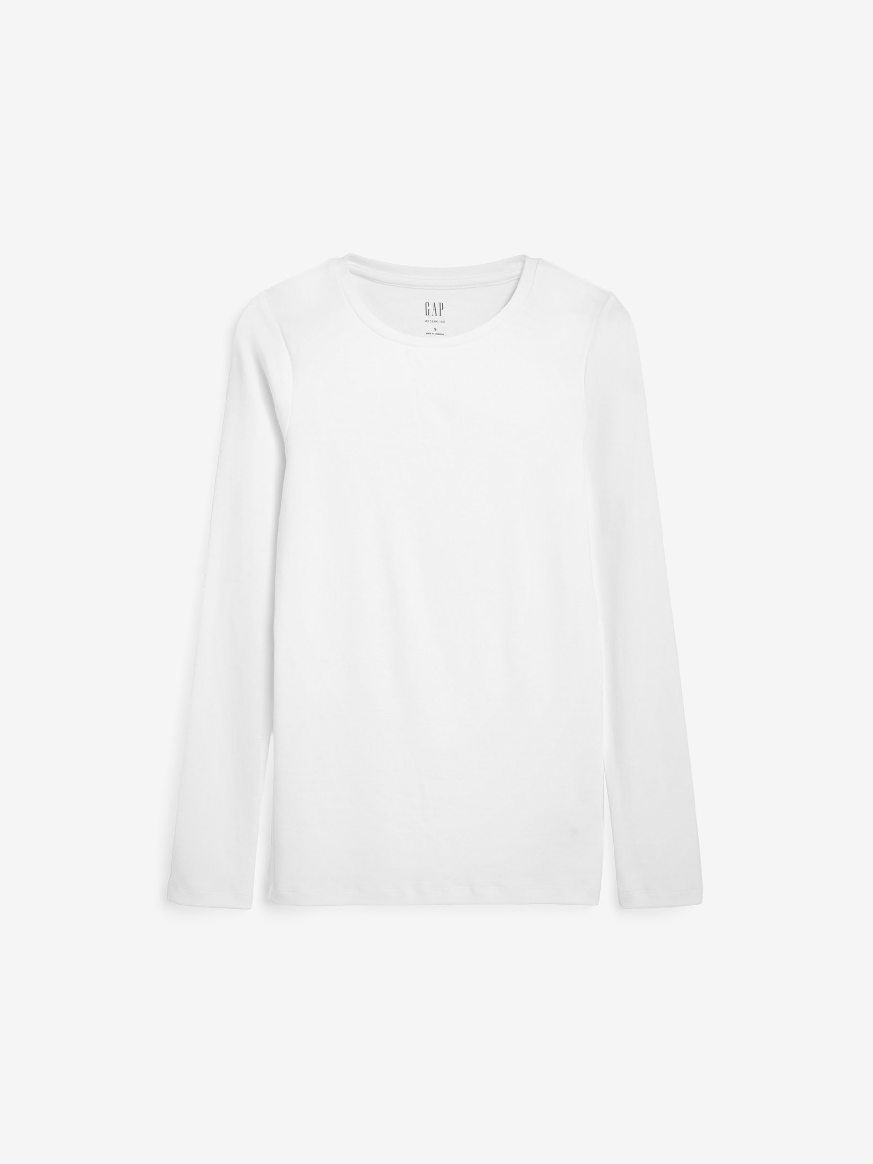 White Long Sleeve Modern Cotton-Modal Crew Neck T-Shirt - Image 6 of 6