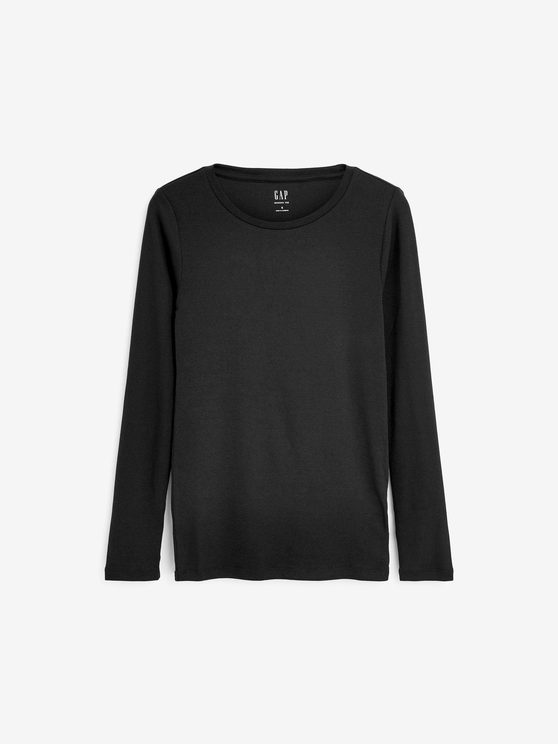Black Long Sleeve Modern Cotton-Modal Crew Neck T-Shirt - Image 4 of 4
