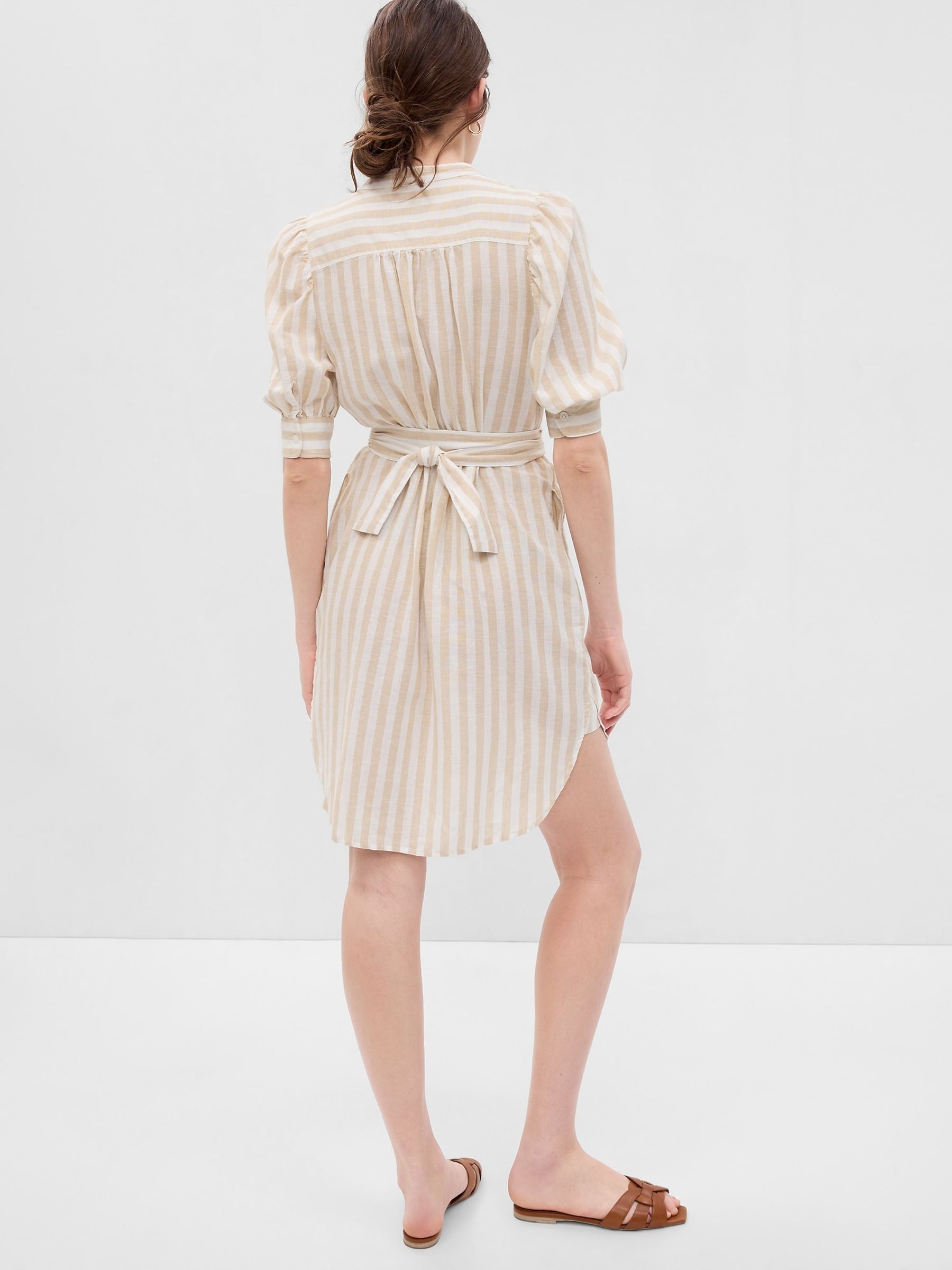Beige Puff Mid Sleeve LinenCotton Shirtdress - Image 2 of 2