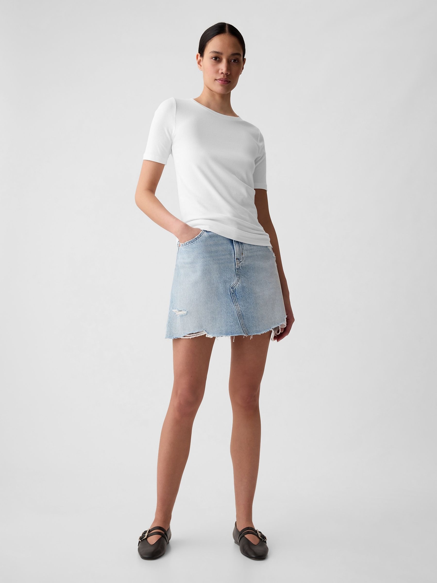 White Short Sleeve Modern Cotton-Modal Crew Neck T-Shirt - Image 3 of 6