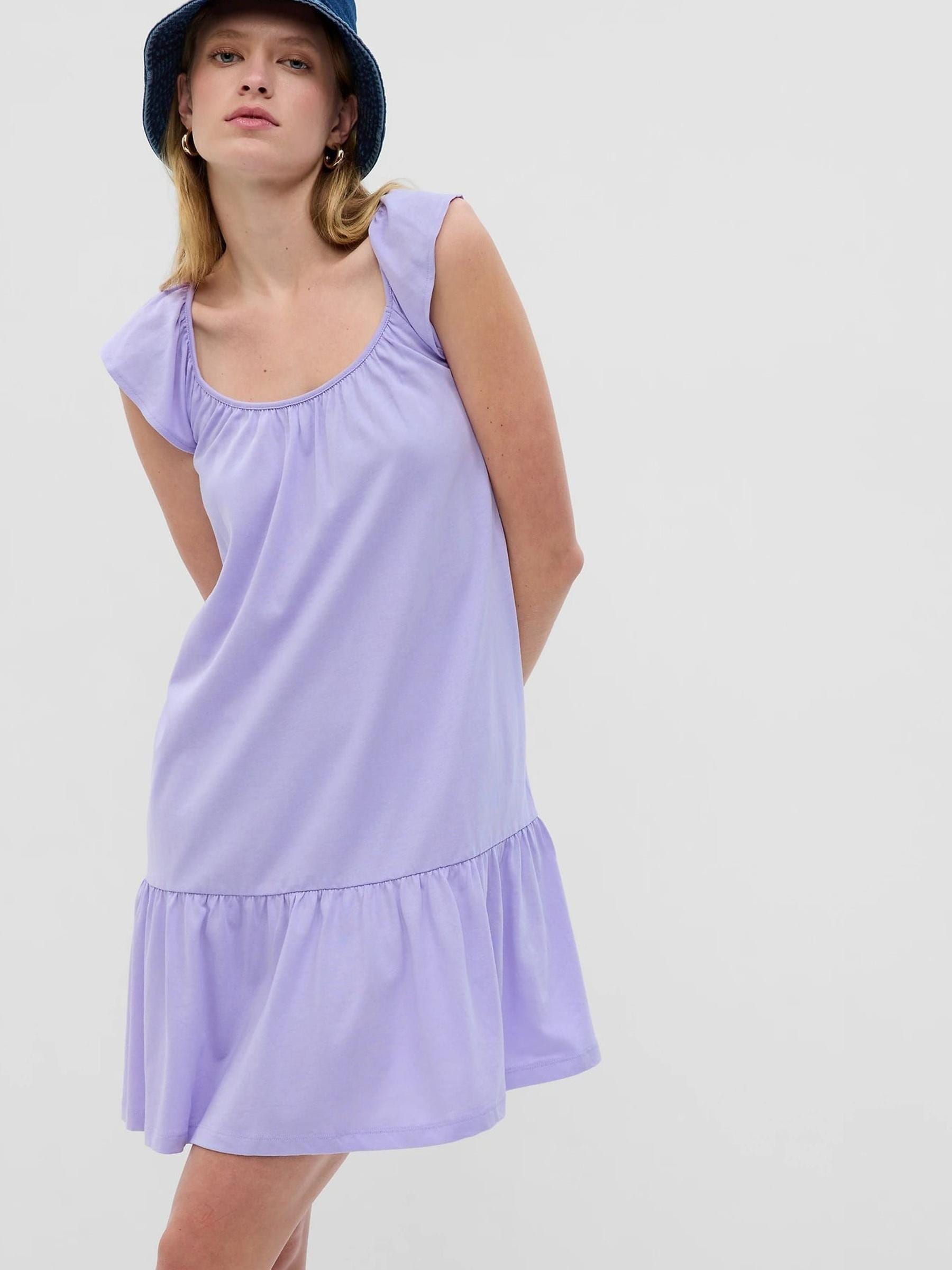 Purple Ruffle Hem Crew Neck Mini Dress - Image 1 of 1