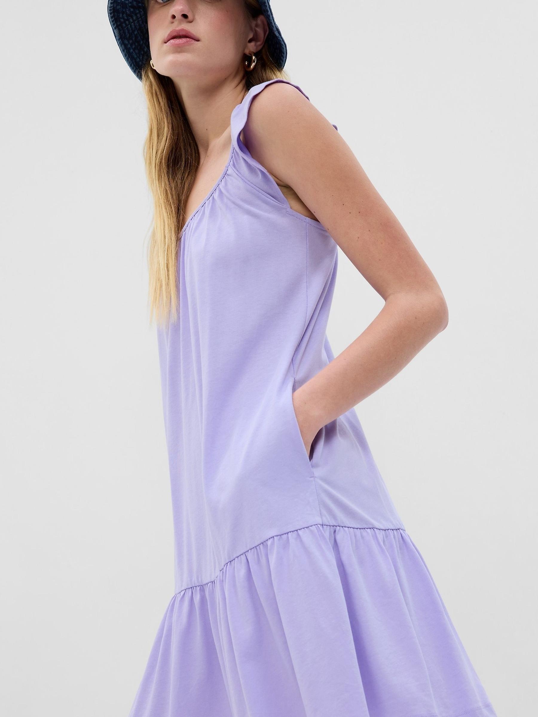 Purple Ruffle Hem Crew Neck Mini Dress - Image 3 of 3