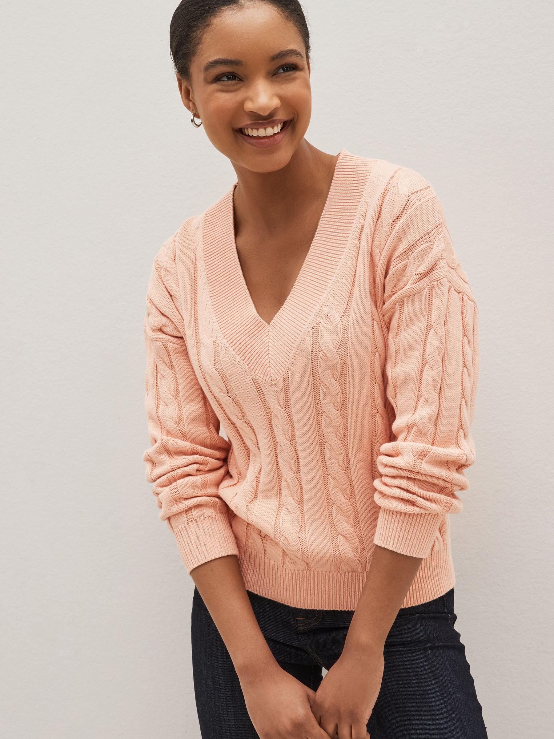 Pink Cable-Knit V-Neck Jumper - Image 1 of 4