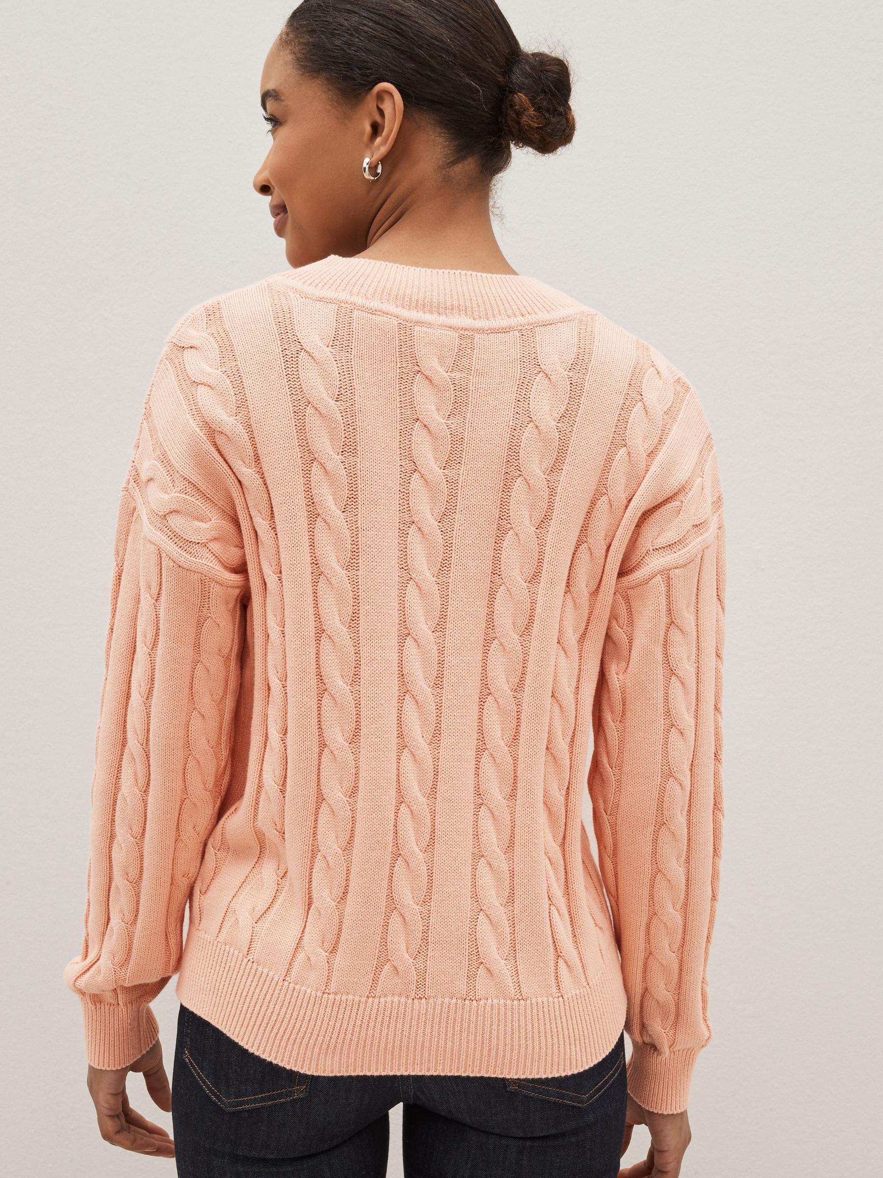 Pink Cable-Knit V-Neck Jumper - Image 2 of 4