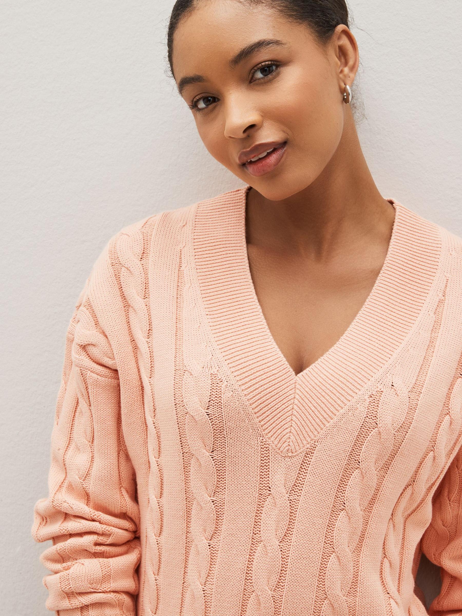 Pink Cable-Knit V-Neck Jumper - Image 3 of 4