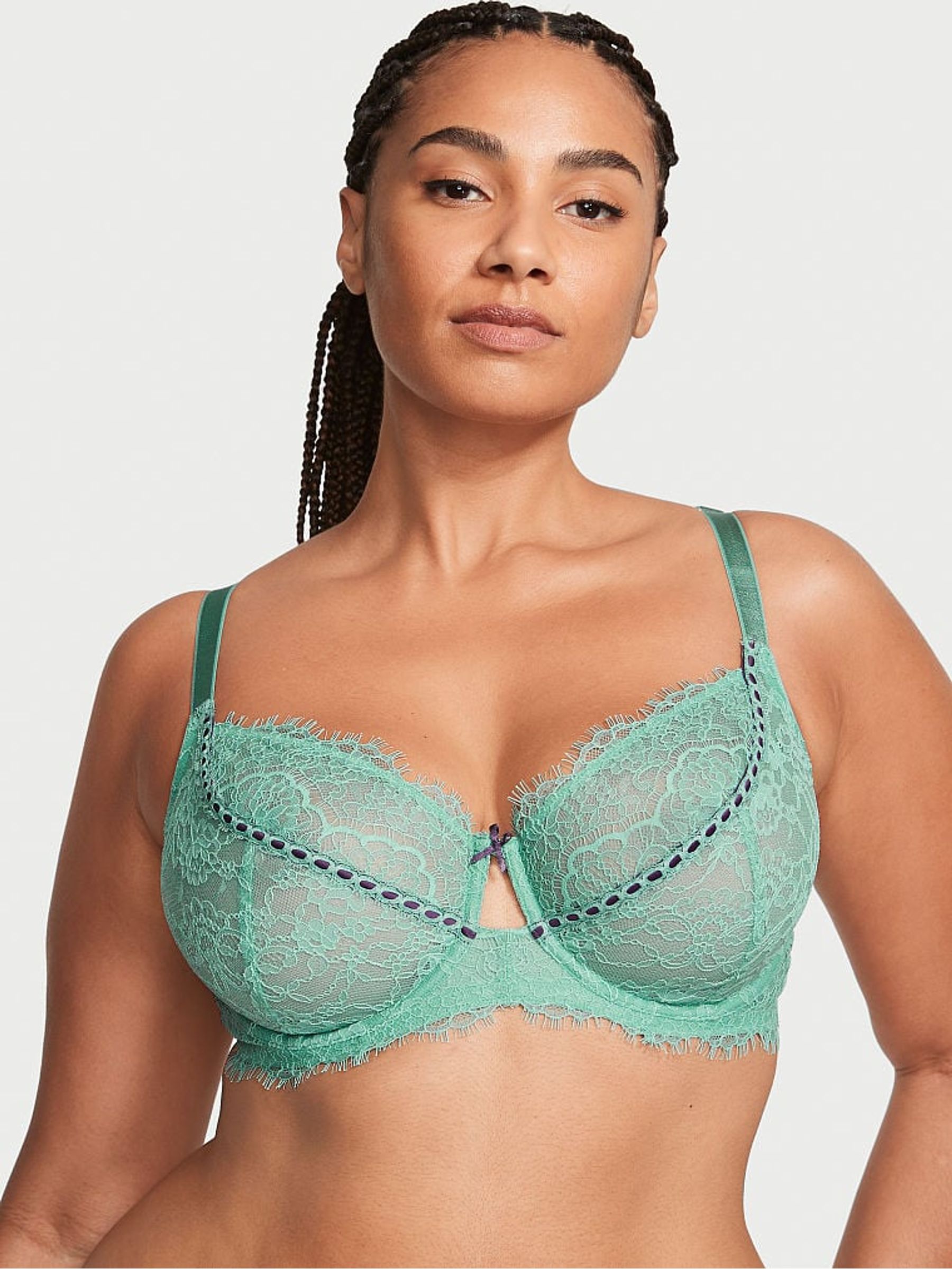 Parasail Green Ribbon Slot Lace Full Cup Unlined Bra - Image 1 of 3