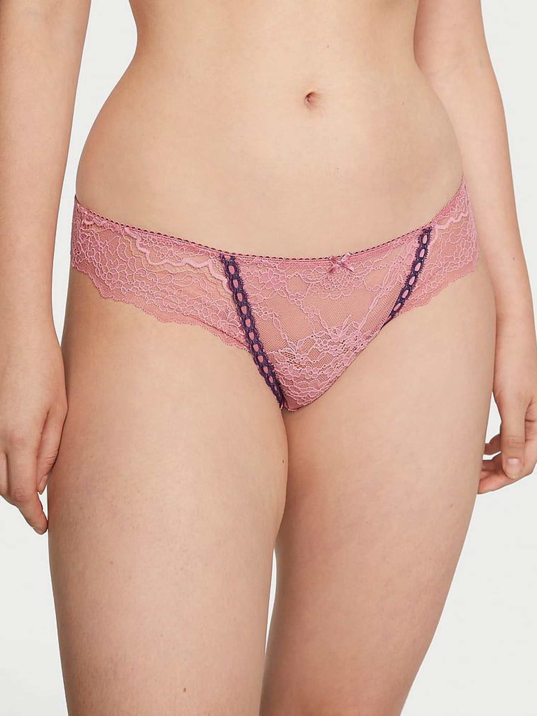 Dusk Mauve Pink Ribbon Slot Thong Knickers - Image 1 of 3