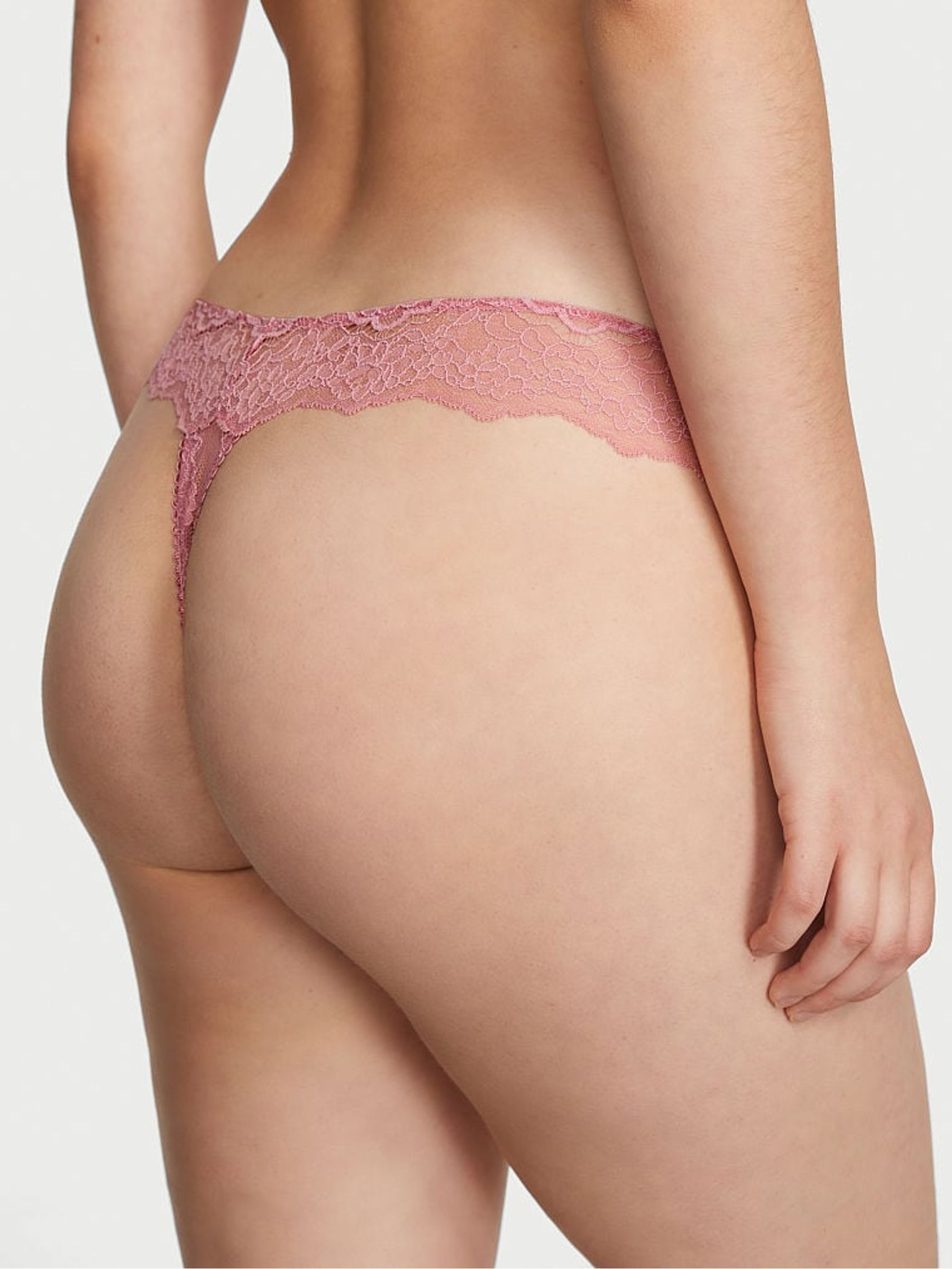 Dusk Mauve Pink Ribbon Slot Thong Knickers - Image 2 of 3
