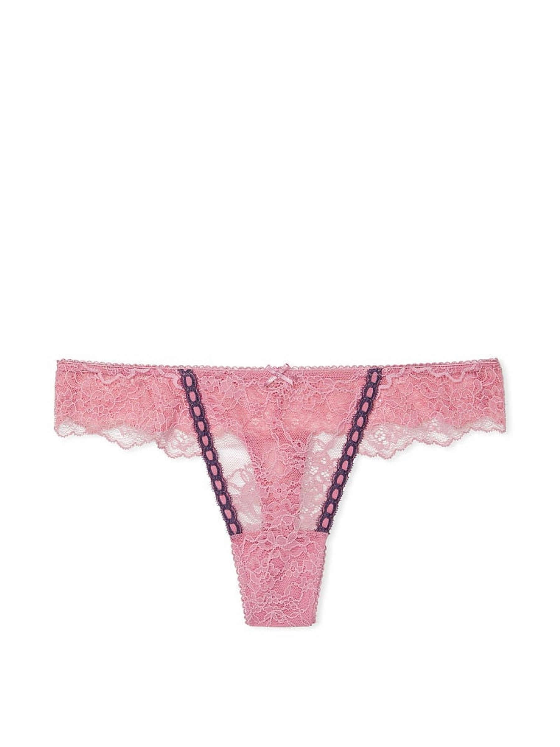 Dusk Mauve Pink Ribbon Slot Thong Knickers - Image 3 of 3