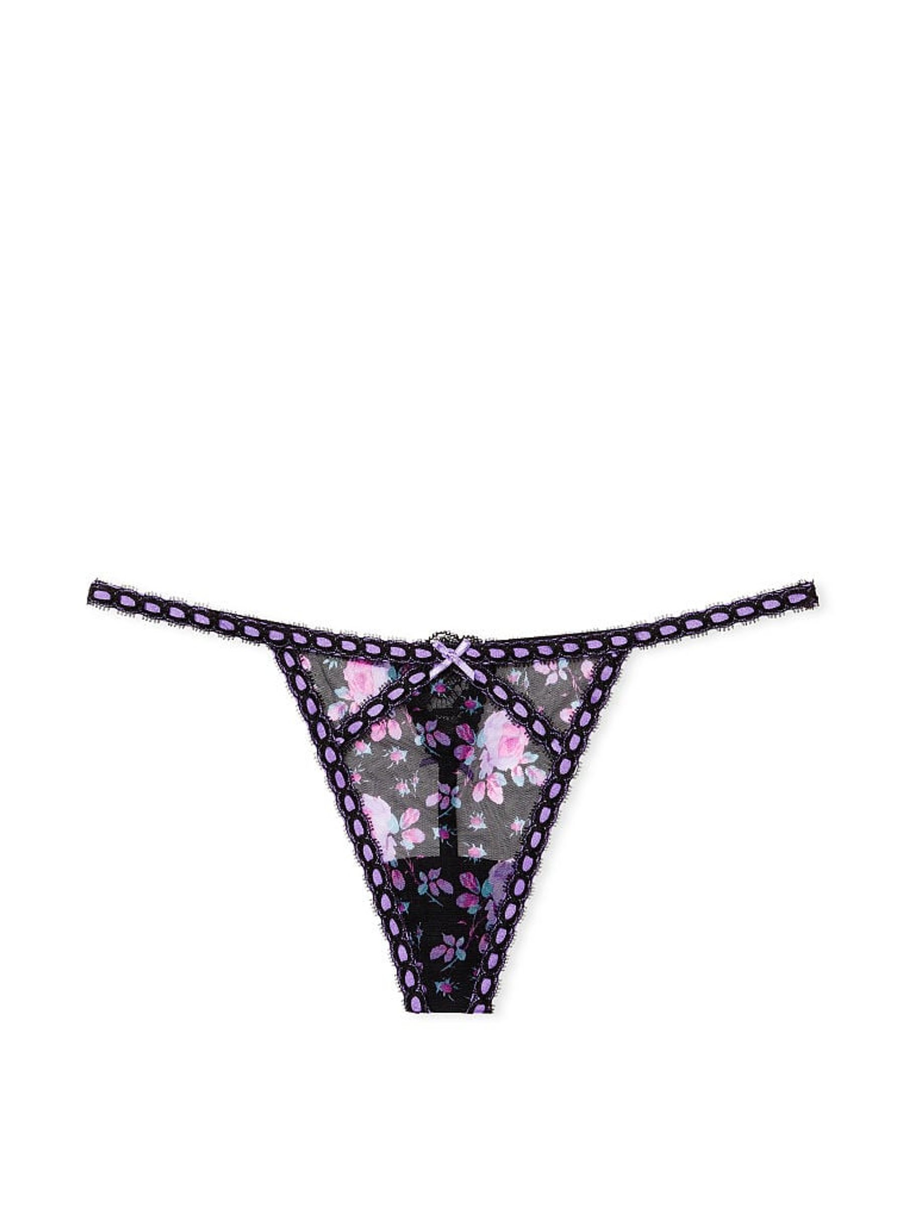 Black Floral Ribbon Slot G String Knickers - Image 3 of 3