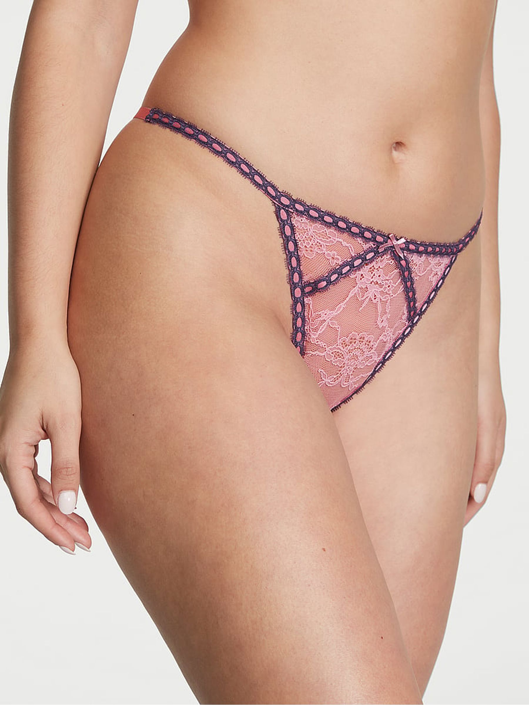 Dusk Mauve Pink Ribbon Slot G String Knickers - Image 1 of 3