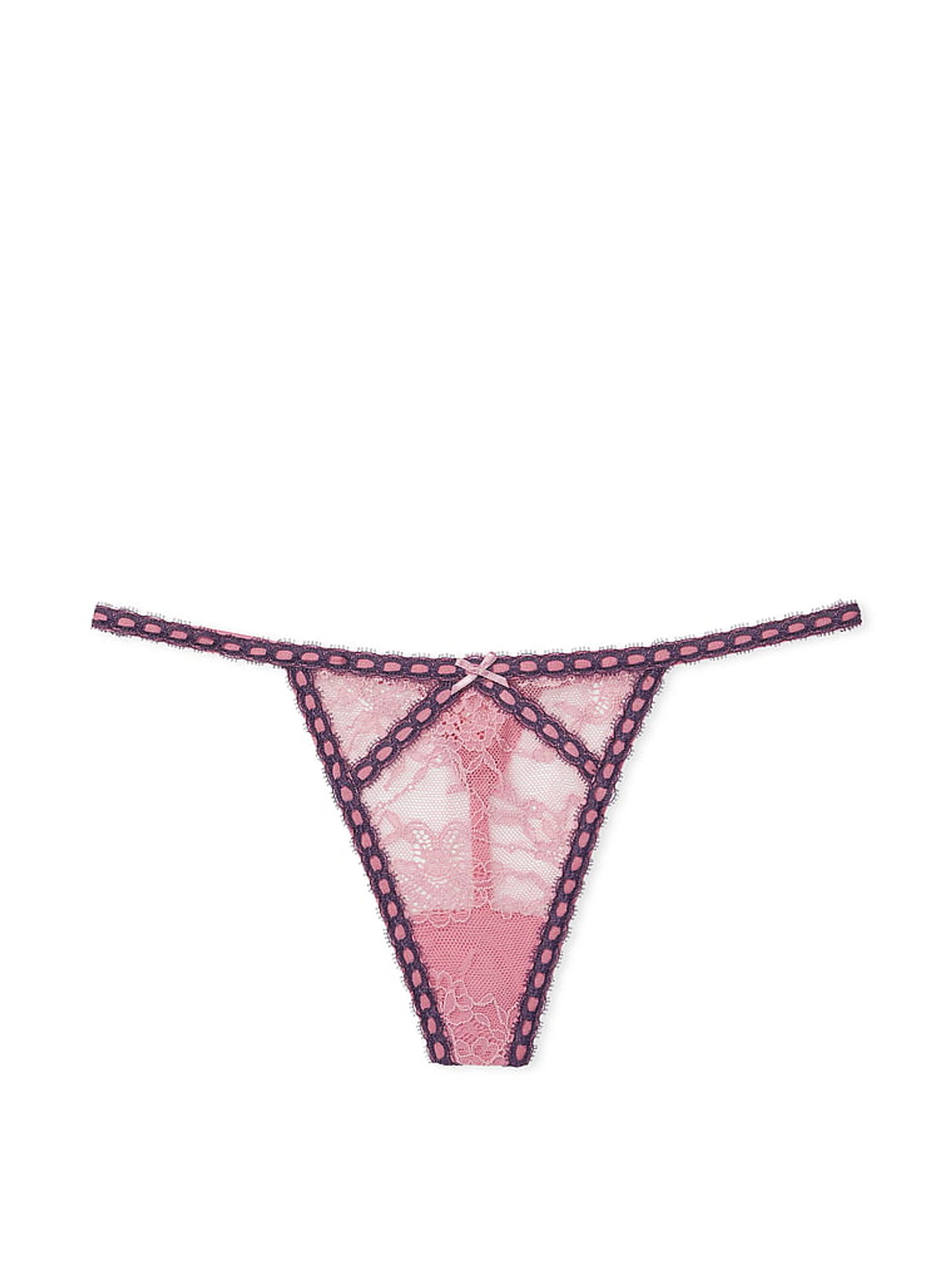 Dusk Mauve Pink Ribbon Slot G String Knickers - Image 3 of 3