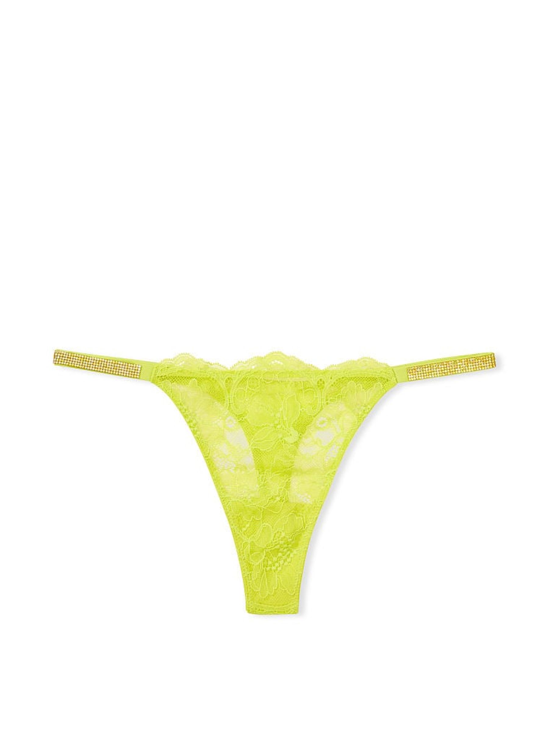 Limelight Green Lace Thong Shine Strap Knickers - Image 1 of 1