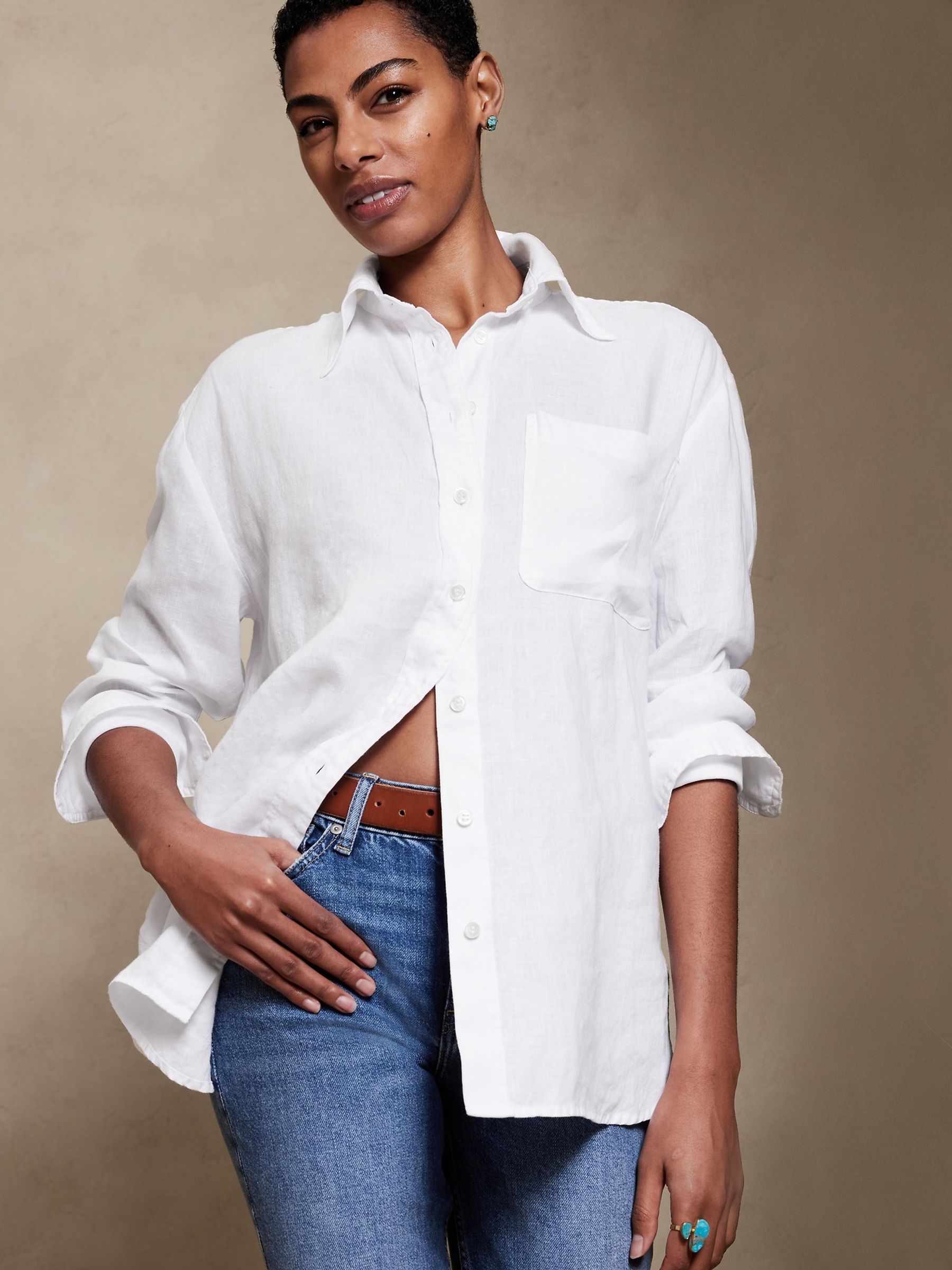 Banana Republic White The Oversized Linen Shirt - Image 1 of 1